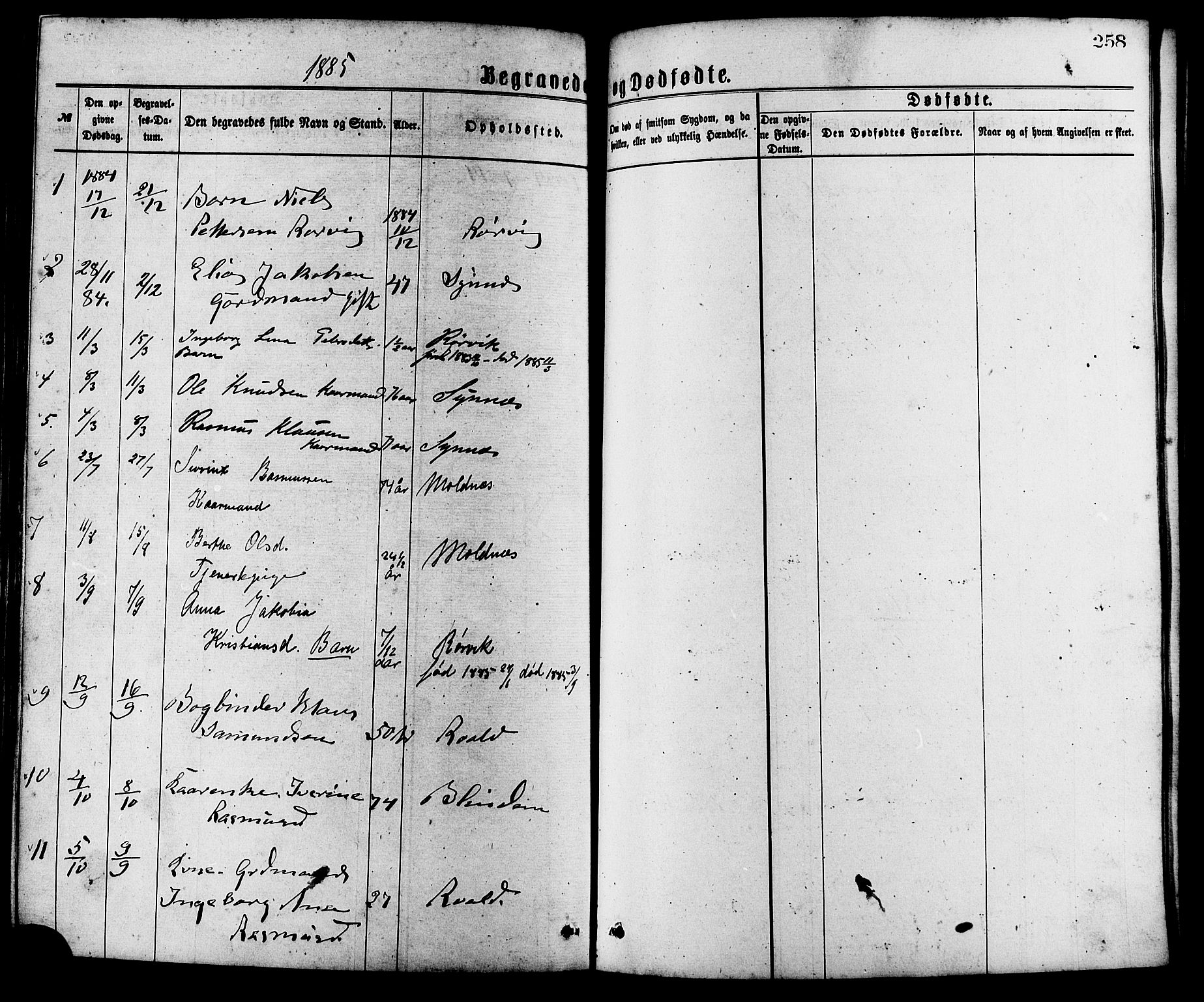 Ministerialprotokoller, klokkerbøker og fødselsregistre - Møre og Romsdal, AV/SAT-A-1454/537/L0519: Parish register (official) no. 537A03, 1876-1889, p. 258