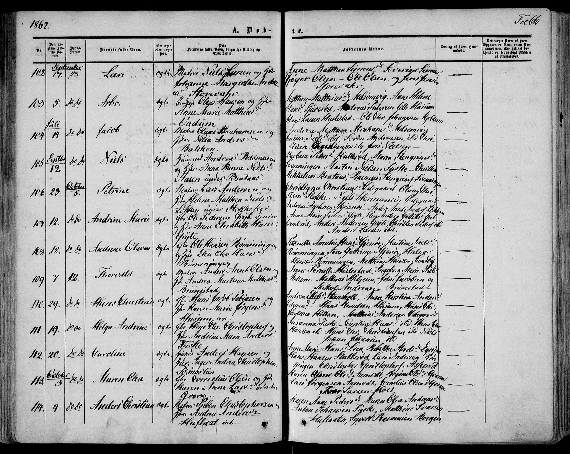 Stokke kirkebøker, SAKO/A-320/F/Fa/L0008: Parish register (official) no. I 8, 1858-1871, p. 66
