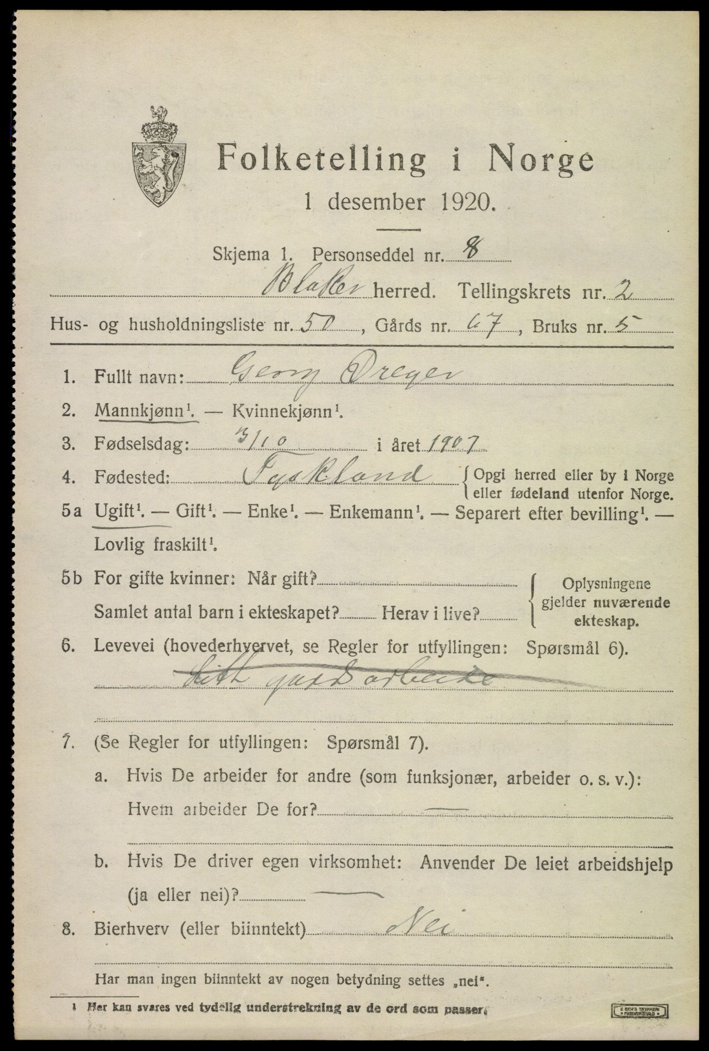 SAO, 1920 census for Blaker, 1920, p. 2017