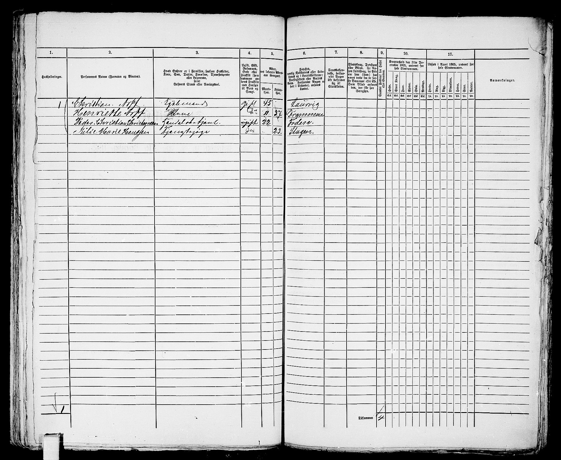 RA, 1865 census for Tønsberg, 1865, p. 229