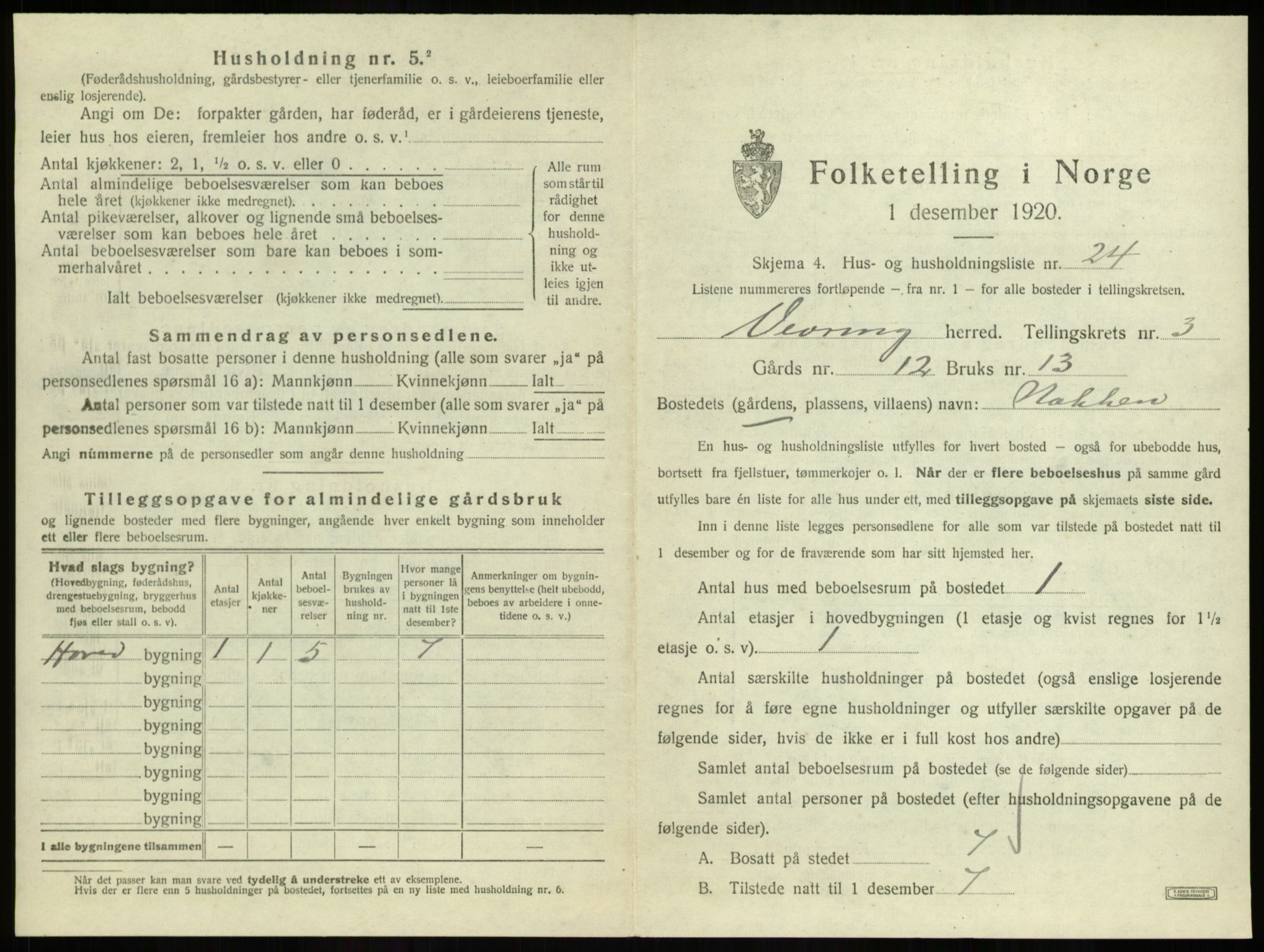 SAB, 1920 census for Vevring, 1920, p. 175