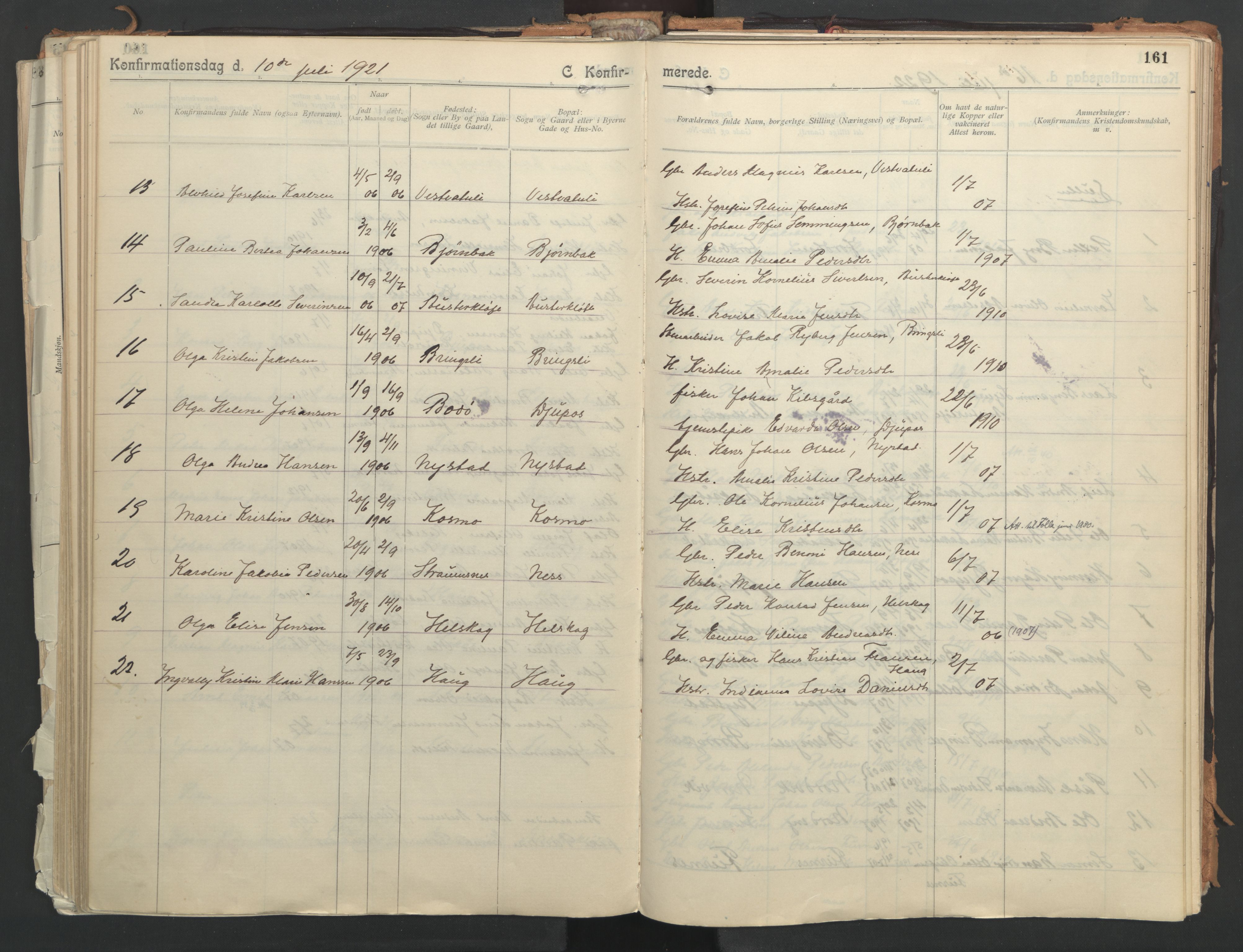 Ministerialprotokoller, klokkerbøker og fødselsregistre - Nordland, AV/SAT-A-1459/851/L0724: Parish register (official) no. 851A01, 1901-1922, p. 161