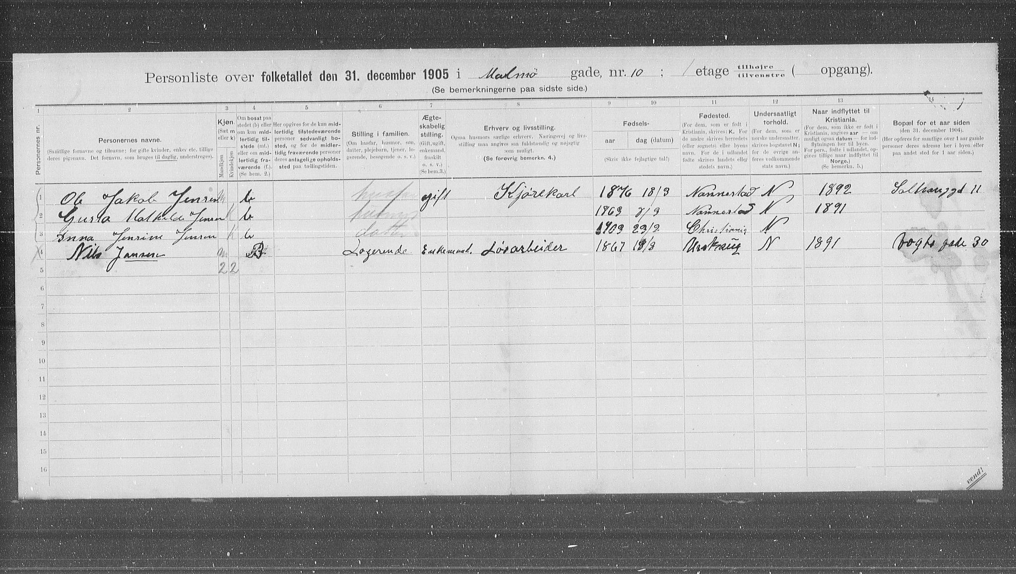 OBA, Municipal Census 1905 for Kristiania, 1905, p. 31526