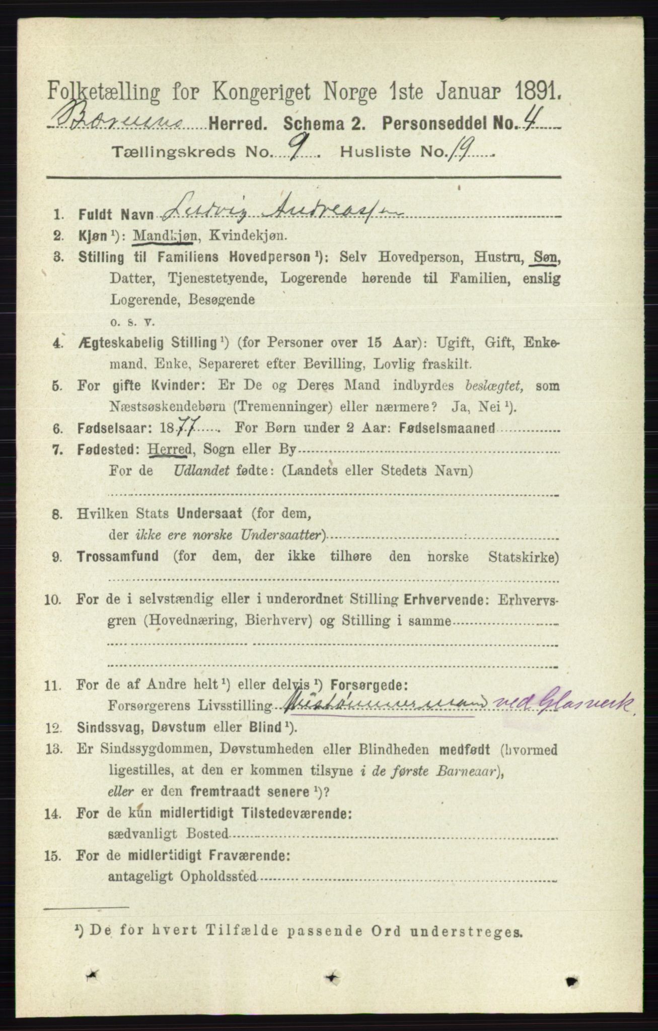 RA, 1891 census for 0219 Bærum, 1891, p. 5283