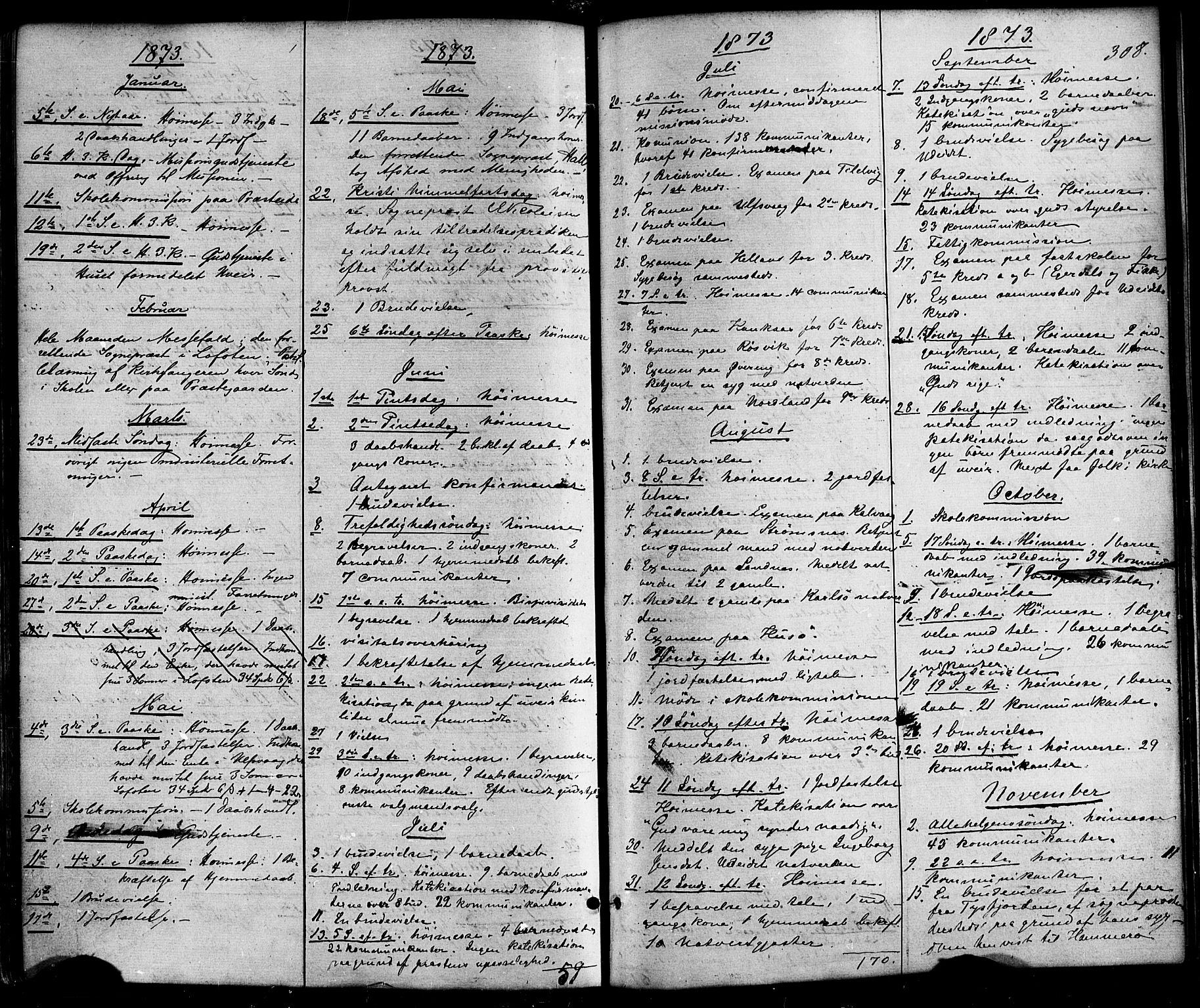 Ministerialprotokoller, klokkerbøker og fødselsregistre - Nordland, SAT/A-1459/859/L0845: Parish register (official) no. 859A05, 1863-1877, p. 308