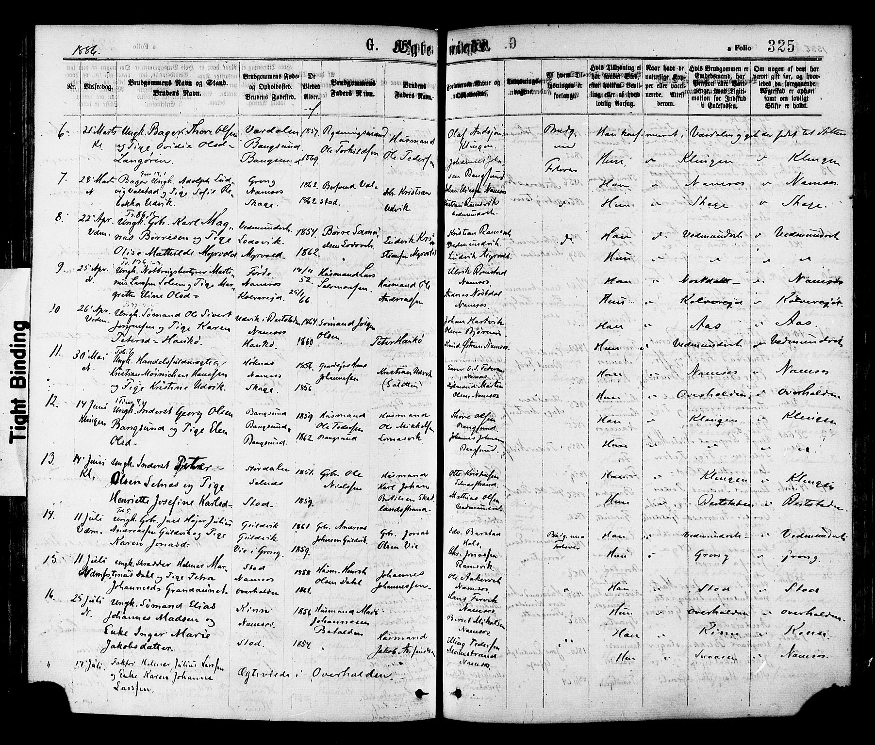 Ministerialprotokoller, klokkerbøker og fødselsregistre - Nord-Trøndelag, SAT/A-1458/768/L0572: Parish register (official) no. 768A07, 1874-1886, p. 325