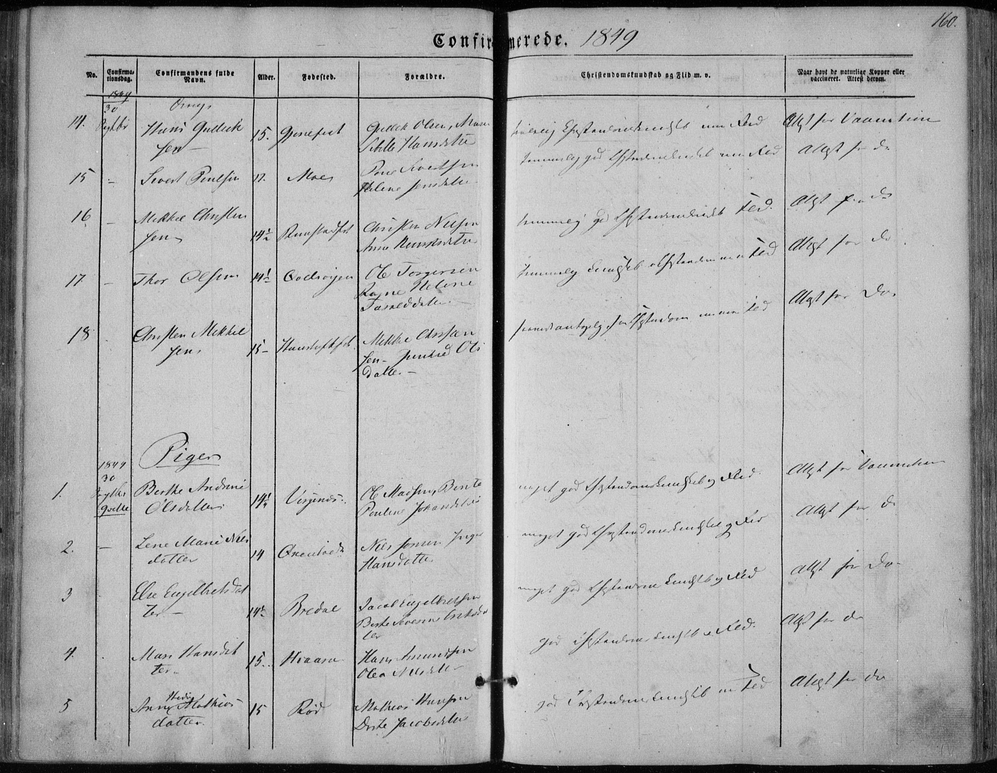 Hedrum kirkebøker, AV/SAKO-A-344/F/Fa/L0006: Parish register (official) no. I 6, 1849-1857, p. 160