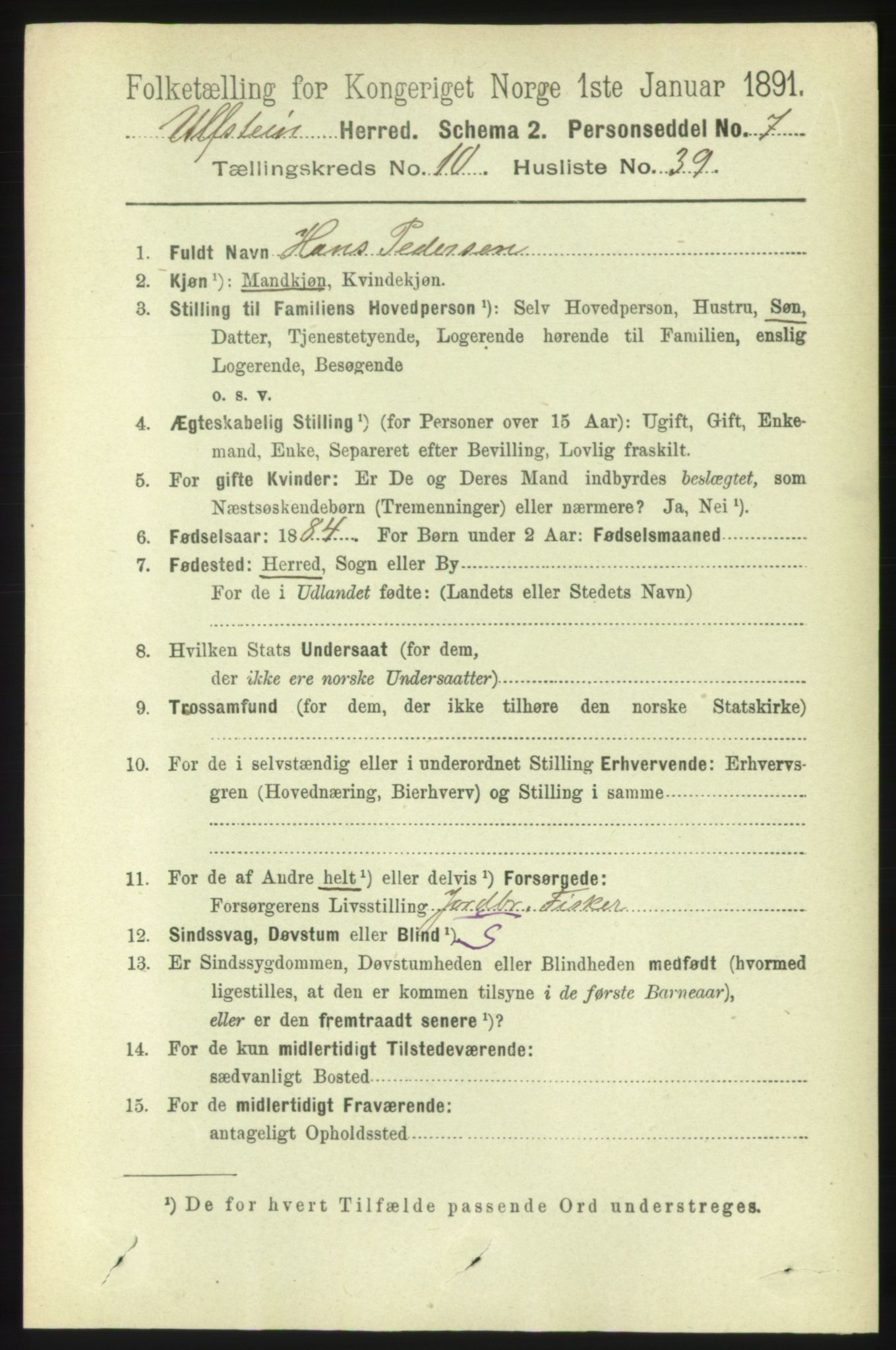 RA, 1891 census for 1516 Ulstein, 1891, p. 3383