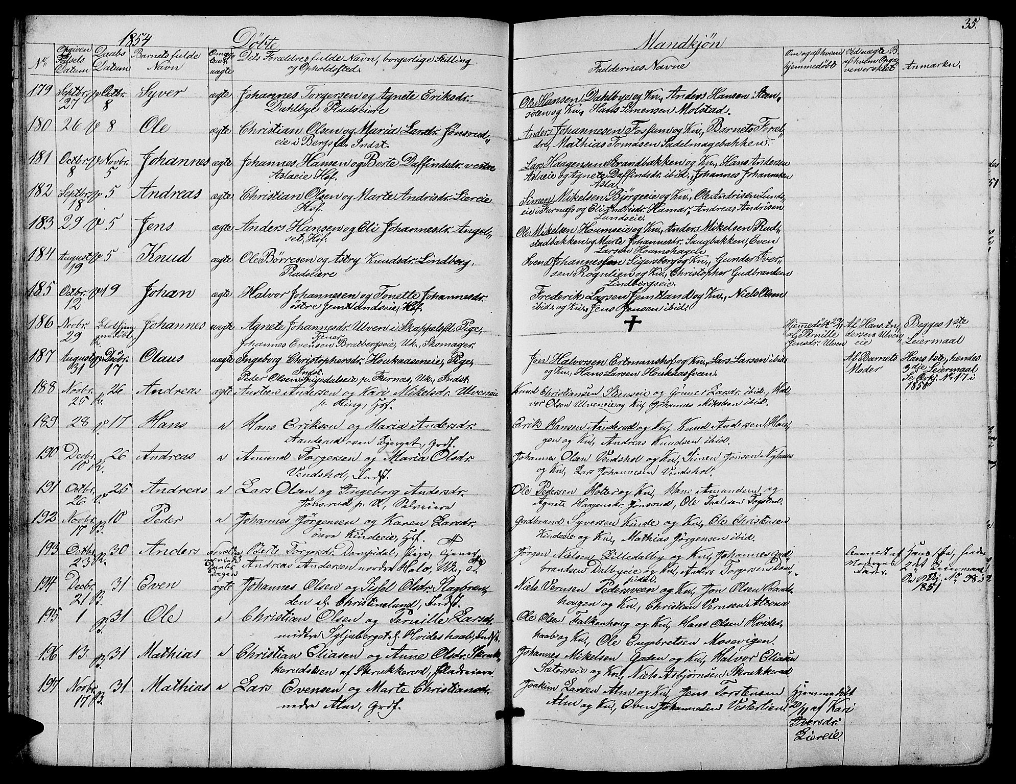 Ringsaker prestekontor, AV/SAH-PREST-014/L/La/L0006: Parish register (copy) no. 6, 1851-1860, p. 35