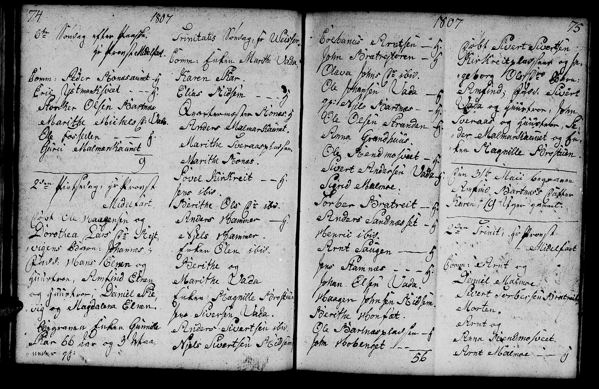 Ministerialprotokoller, klokkerbøker og fødselsregistre - Nord-Trøndelag, SAT/A-1458/745/L0432: Parish register (copy) no. 745C01, 1802-1814, p. 74-75