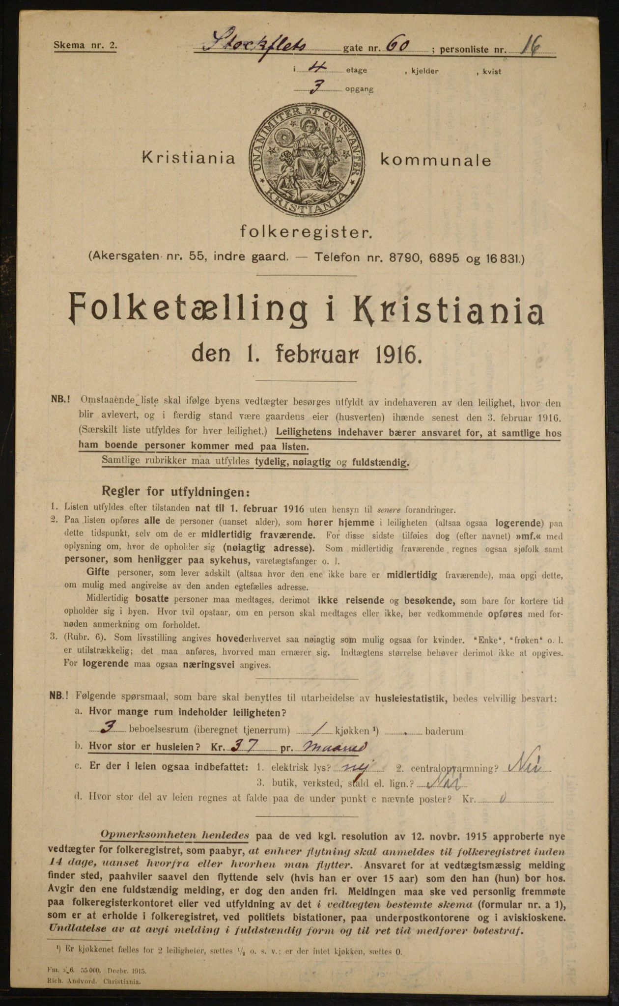 OBA, Municipal Census 1916 for Kristiania, 1916, p. 105177