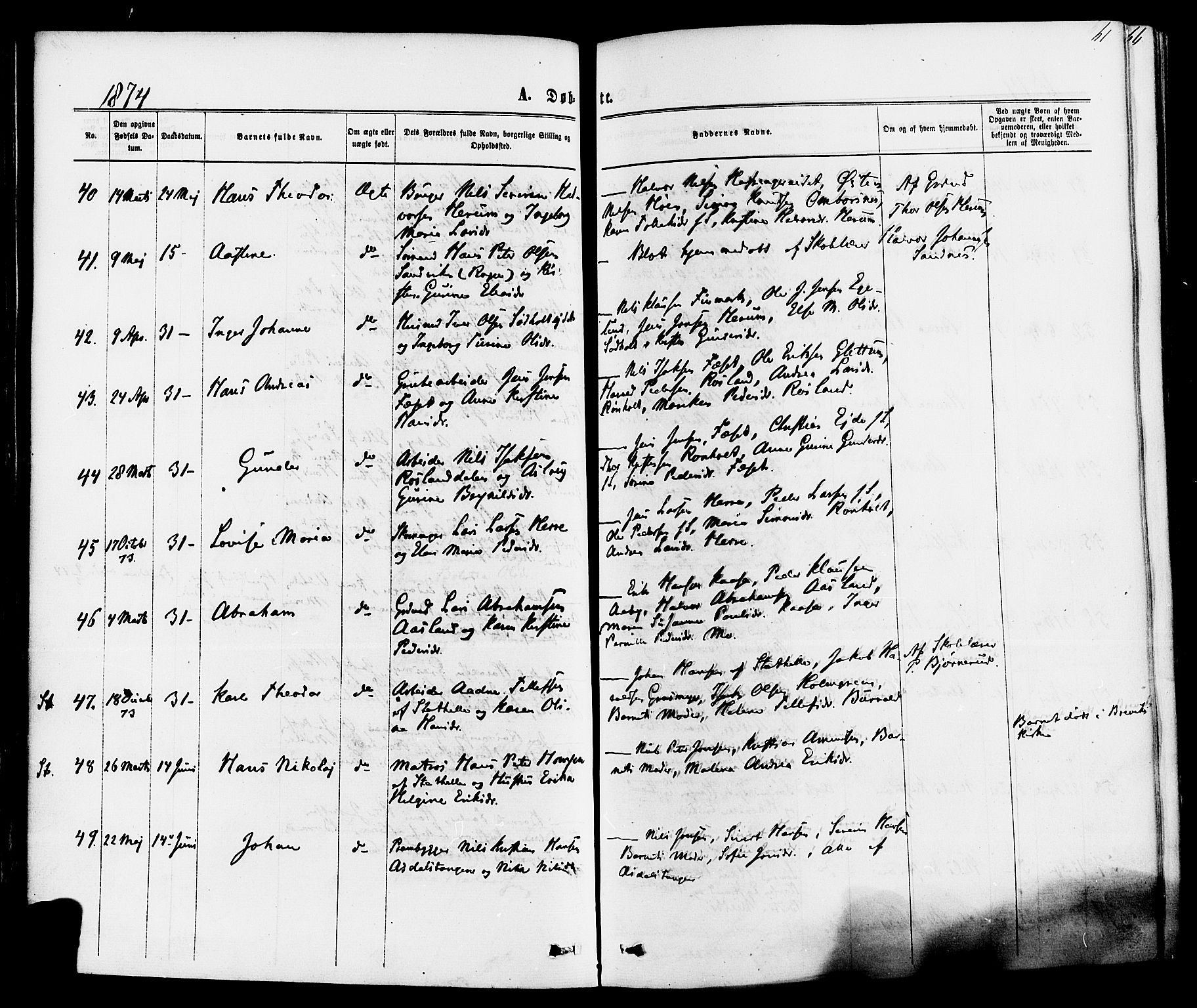 Bamble kirkebøker, SAKO/A-253/F/Fa/L0006: Parish register (official) no. I 6, 1869-1877, p. 61