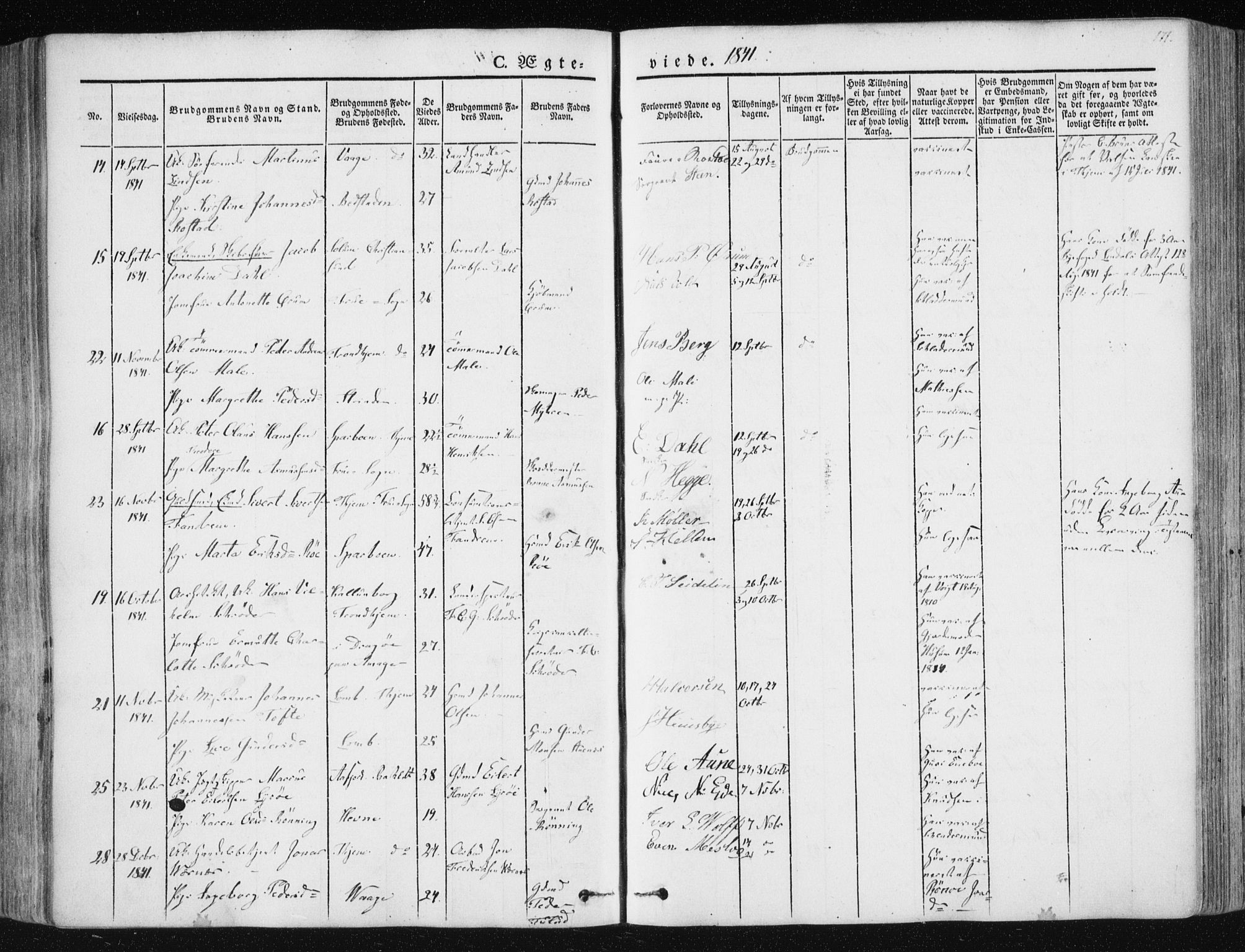 Ministerialprotokoller, klokkerbøker og fødselsregistre - Sør-Trøndelag, SAT/A-1456/602/L0110: Parish register (official) no. 602A08, 1840-1854, p. 171