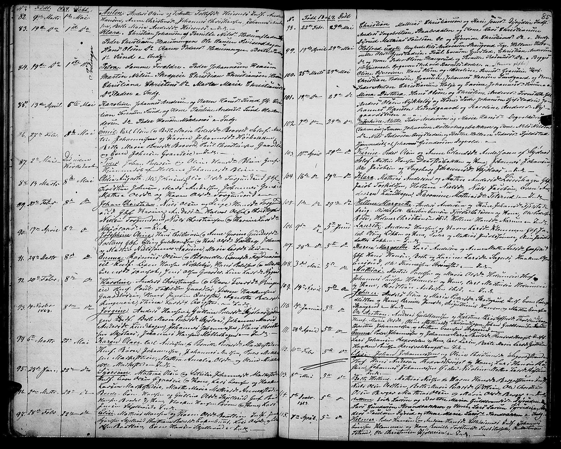 Vestre Toten prestekontor, AV/SAH-PREST-108/H/Ha/Hab/L0005: Parish register (copy) no. 5, 1854-1870, p. 85