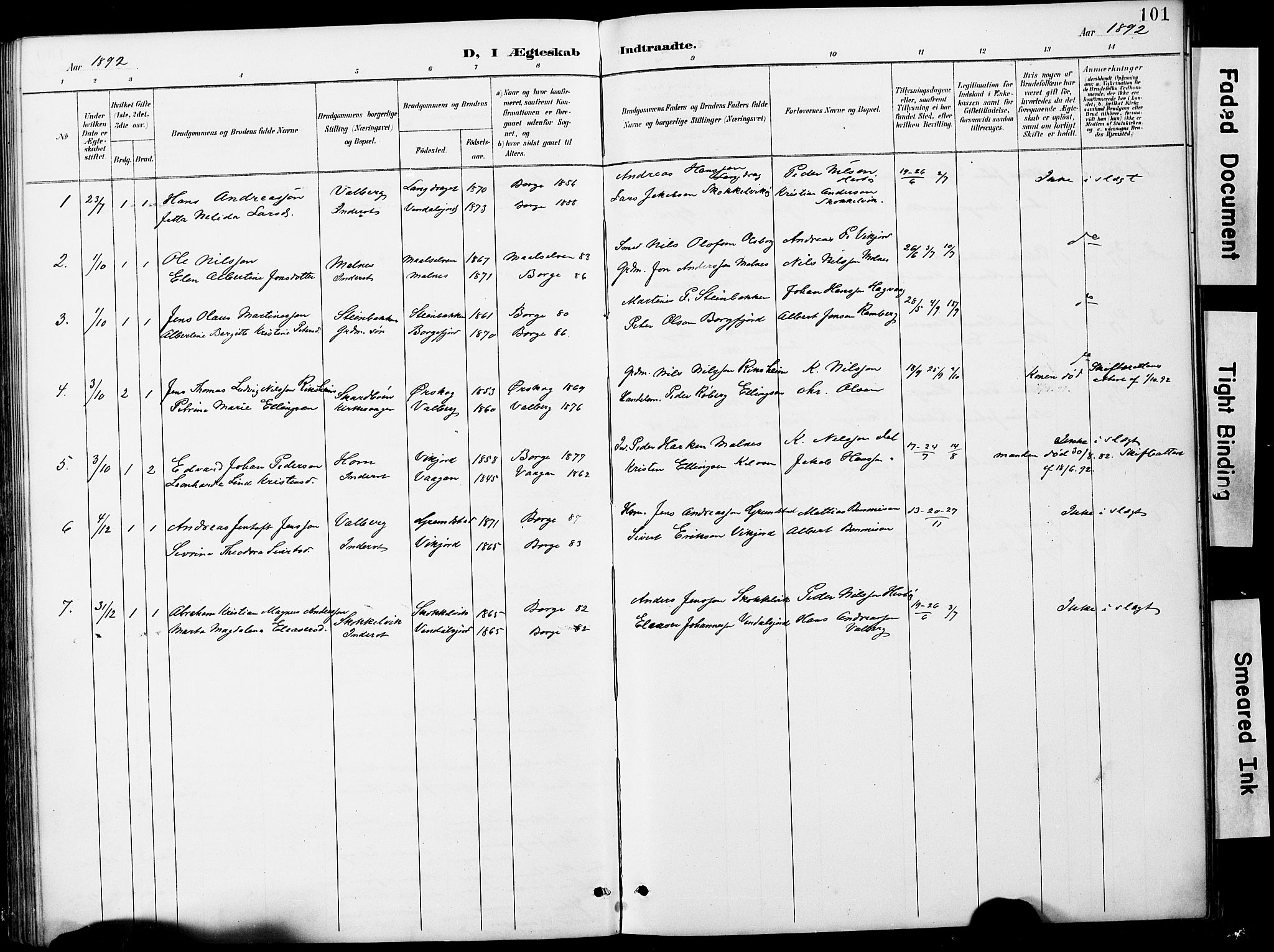 Ministerialprotokoller, klokkerbøker og fødselsregistre - Nordland, SAT/A-1459/884/L1197: Parish register (copy) no. 884C03, 1888-1926, p. 101