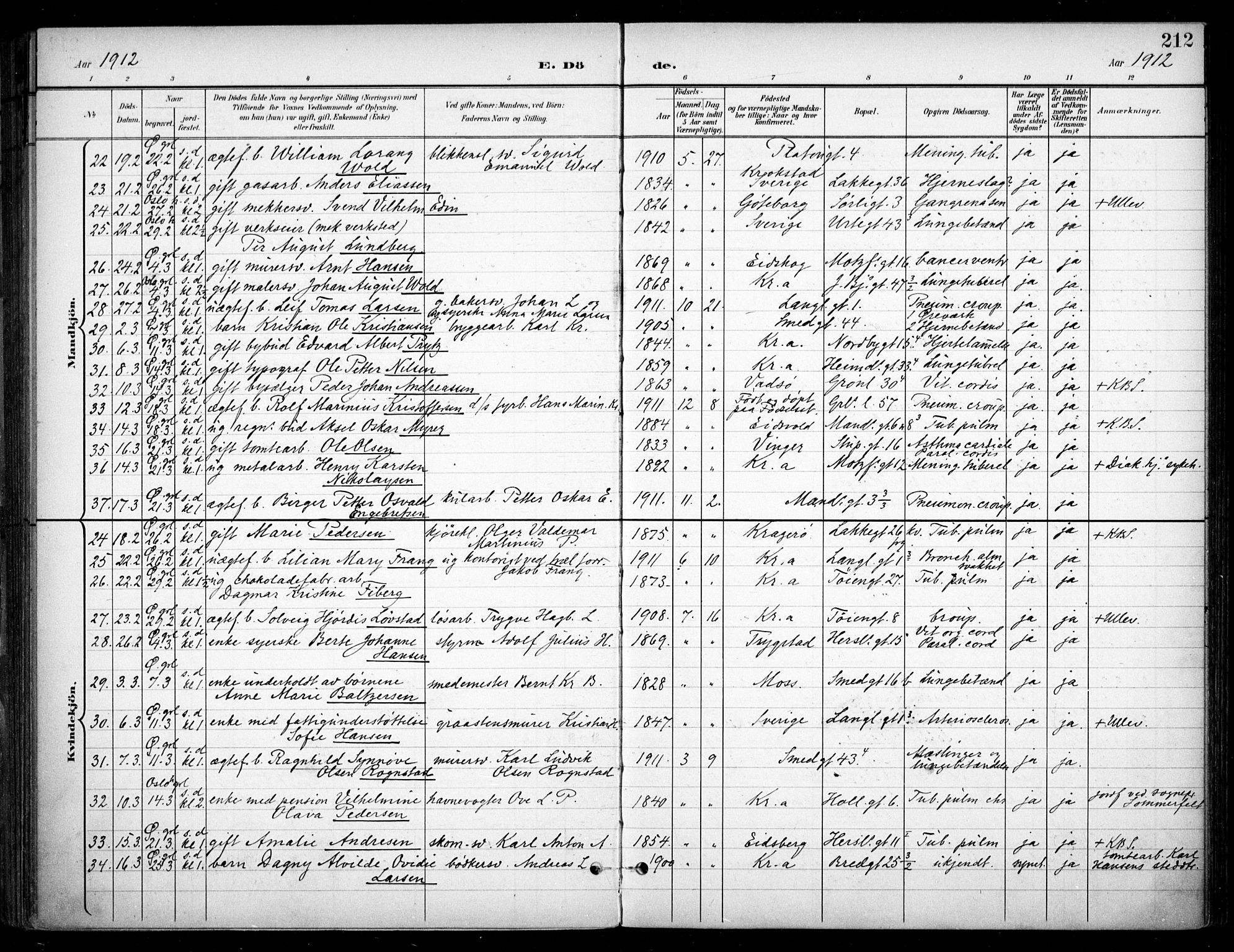 Grønland prestekontor Kirkebøker, SAO/A-10848/F/Fa/L0016: Parish register (official) no. 16, 1898-1918, p. 212
