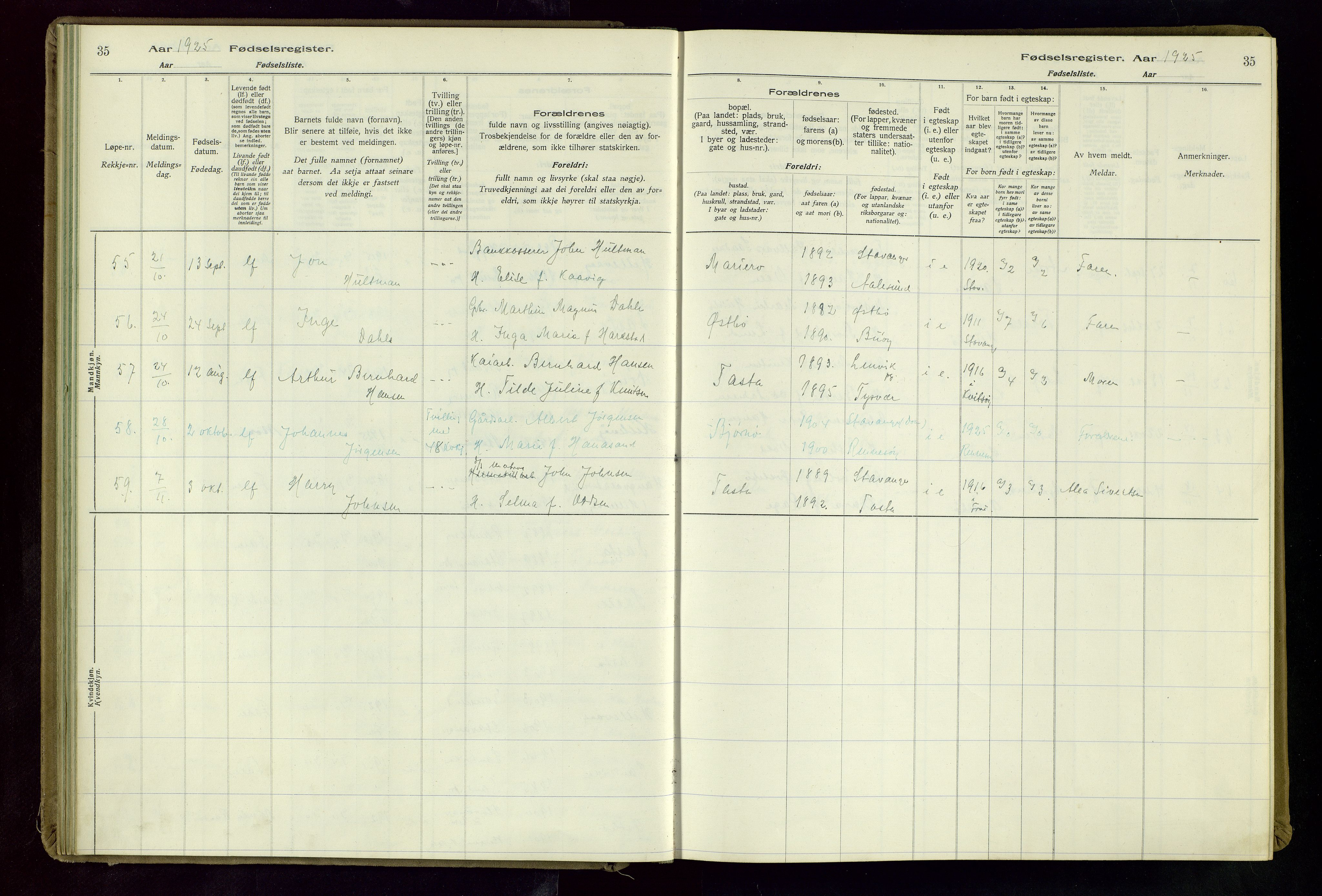 Hetland sokneprestkontor, AV/SAST-A-101826/70/704BA/L0004: Birth register no. 4, 1923-1937, p. 35