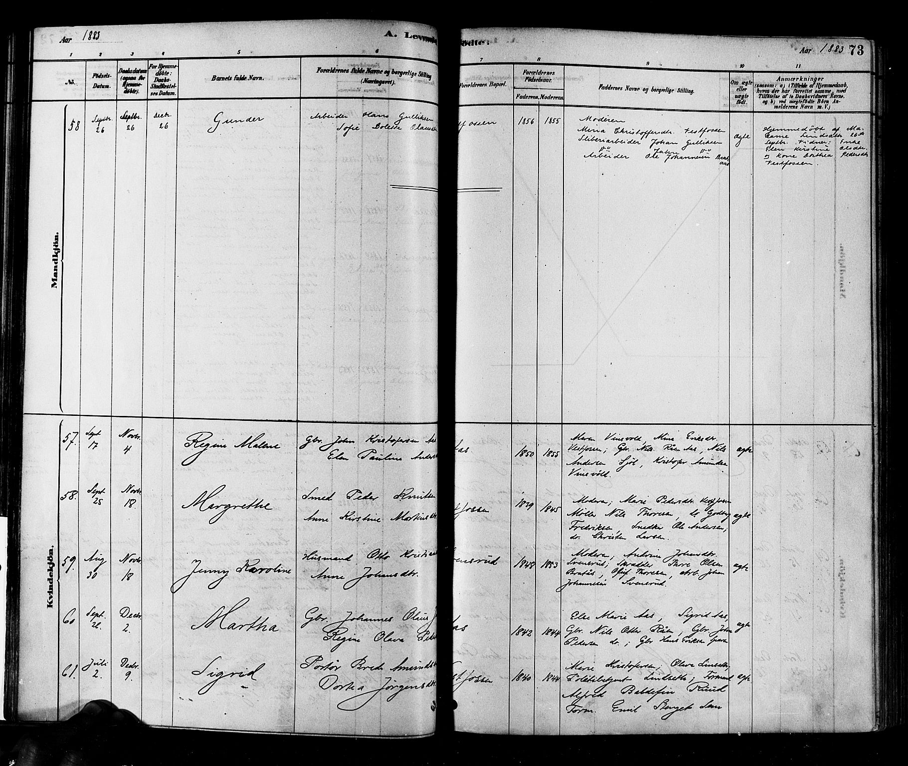 Eiker kirkebøker, AV/SAKO-A-4/F/Fb/L0001: Parish register (official) no. II 1, 1878-1888, p. 73