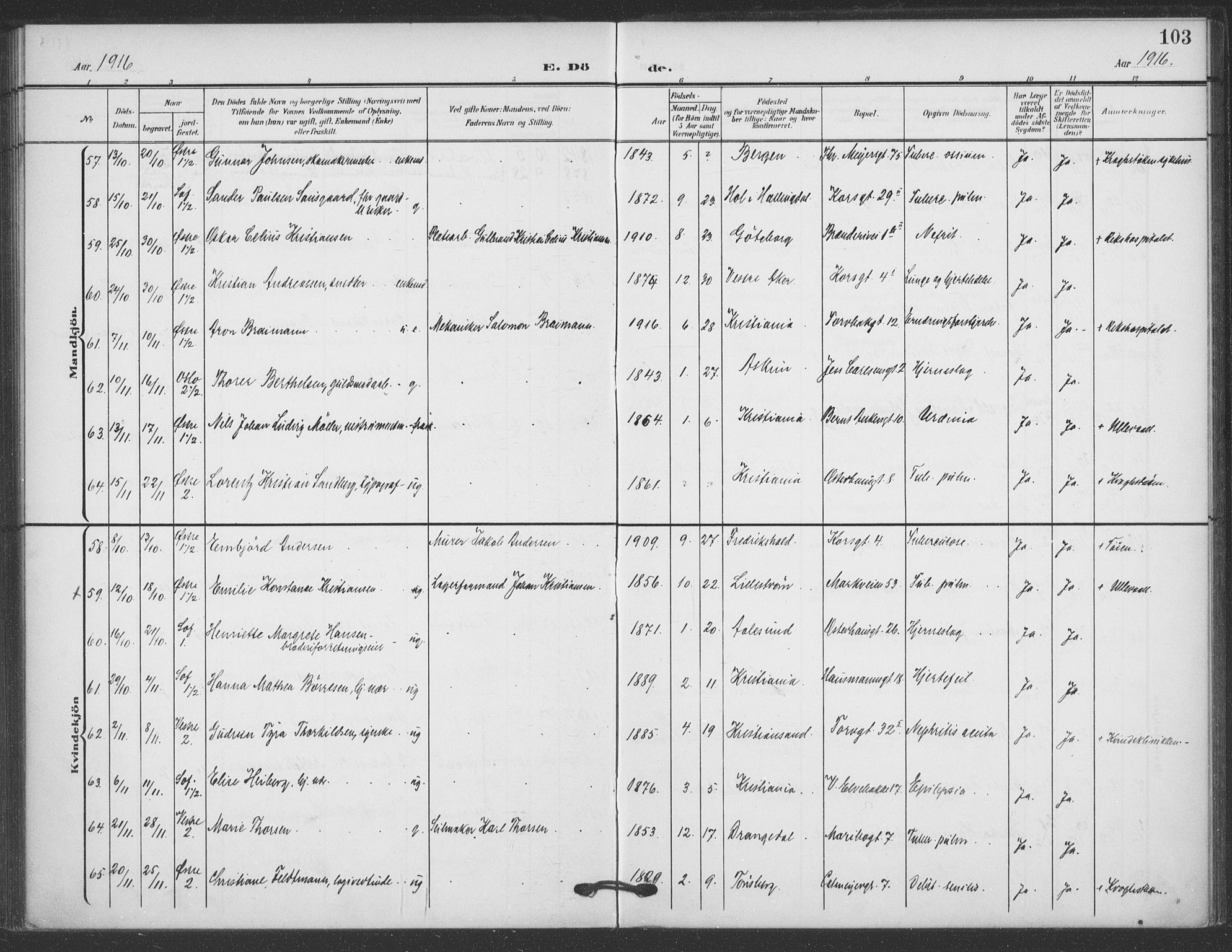 Jakob prestekontor Kirkebøker, SAO/A-10850/F/Fa/L0011: Parish register (official) no. 11, 1906-1920, p. 103