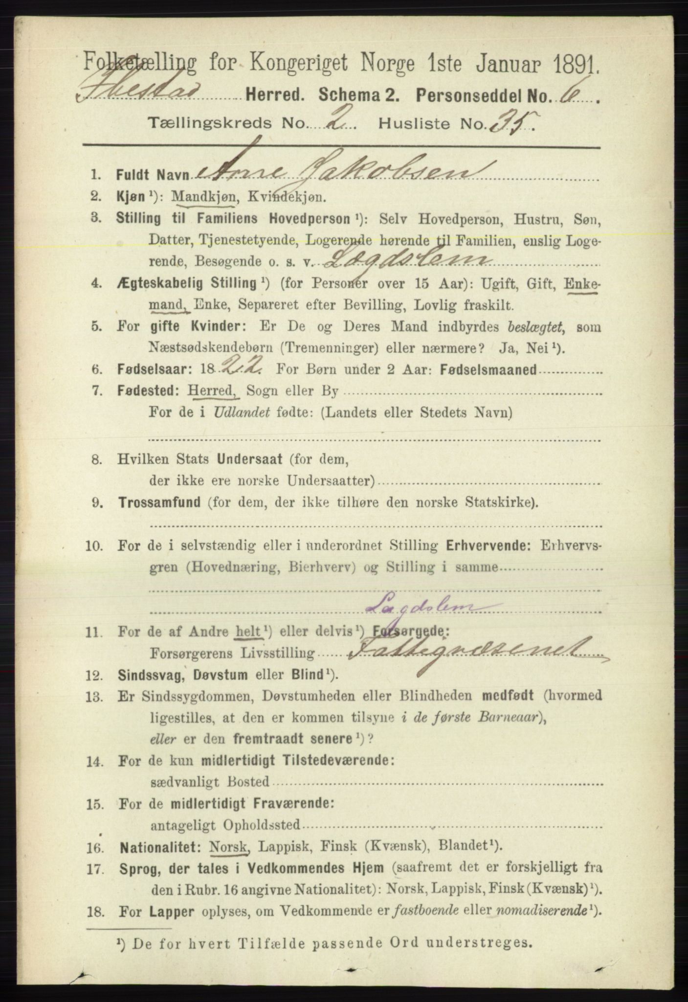 RA, 1891 census for 1917 Ibestad, 1891, p. 1038