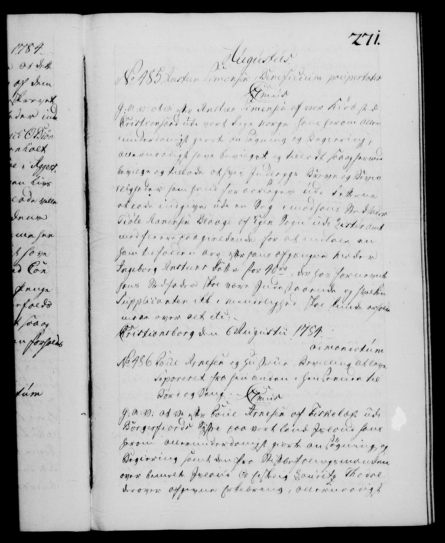 Danske Kanselli 1572-1799, RA/EA-3023/F/Fc/Fca/Fcaa/L0050: Norske registre, 1784-1785, p. 271a