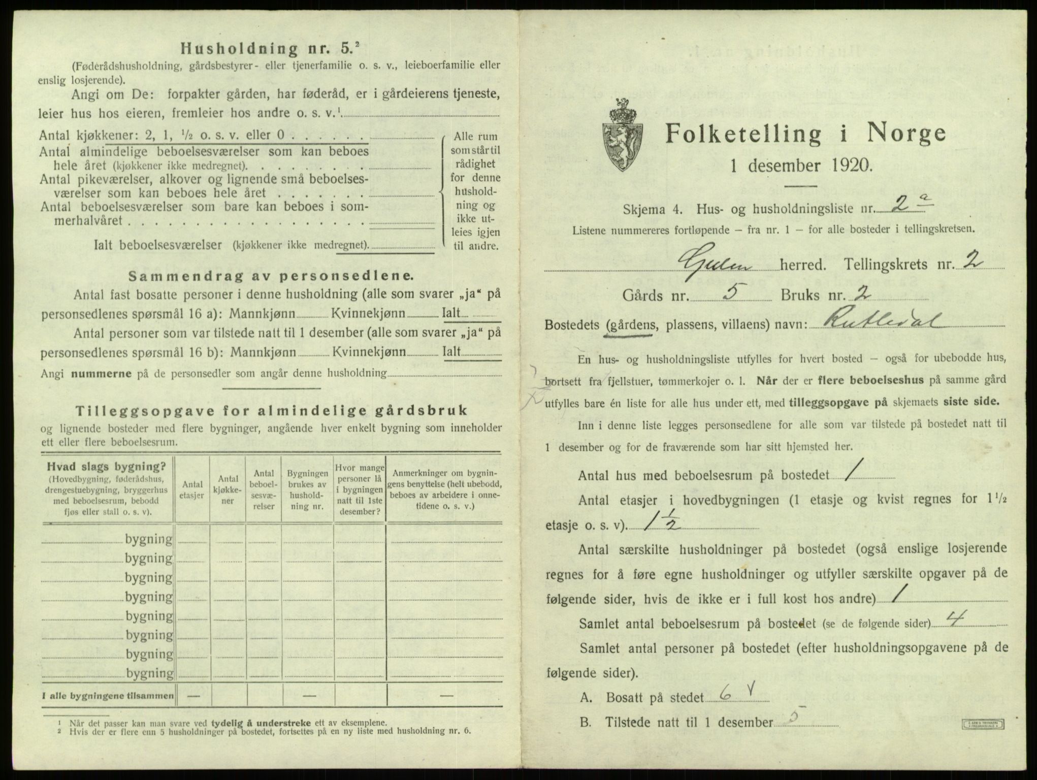 SAB, 1920 census for Gulen, 1920, p. 87