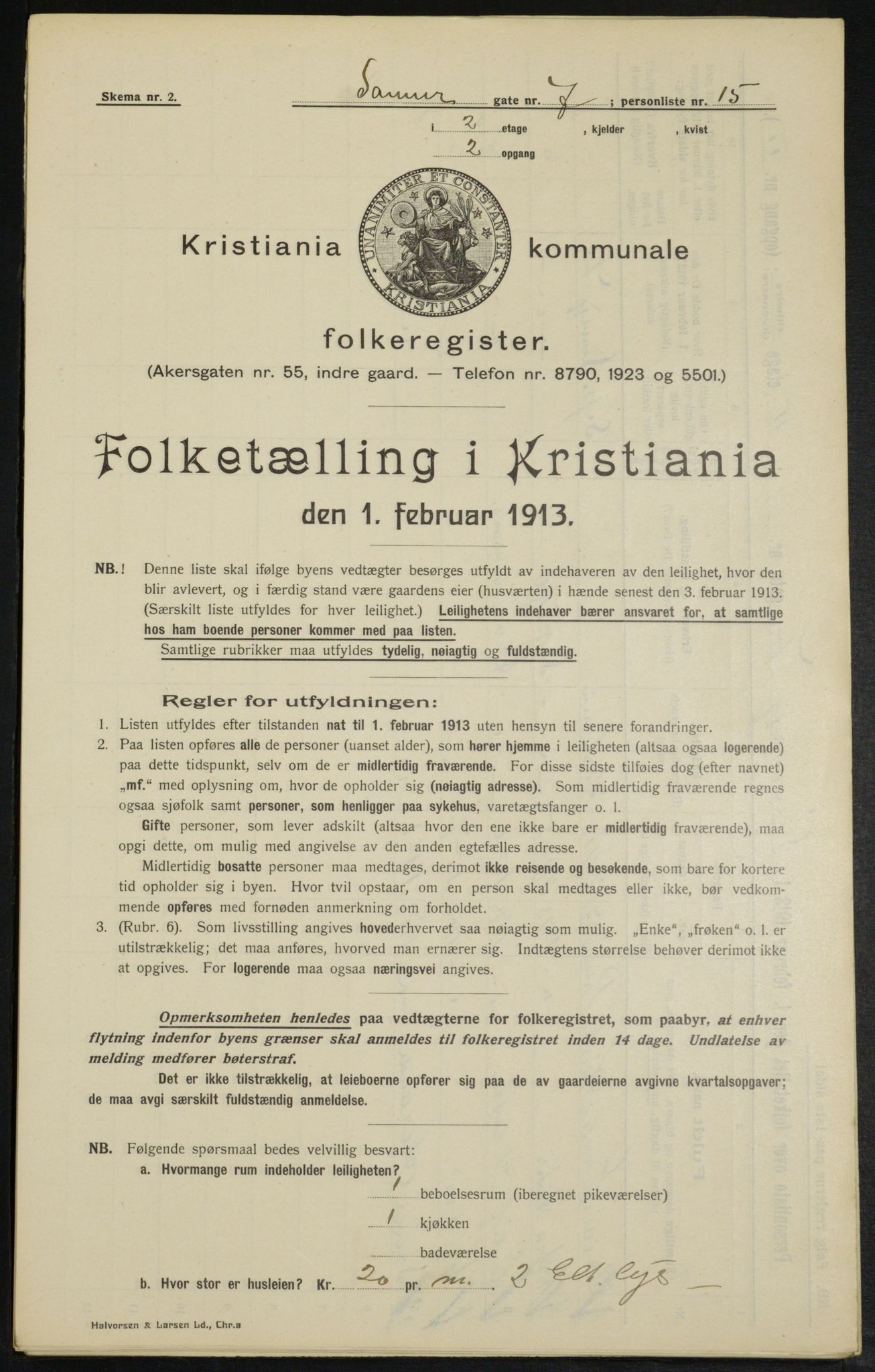 OBA, Municipal Census 1913 for Kristiania, 1913, p. 88485