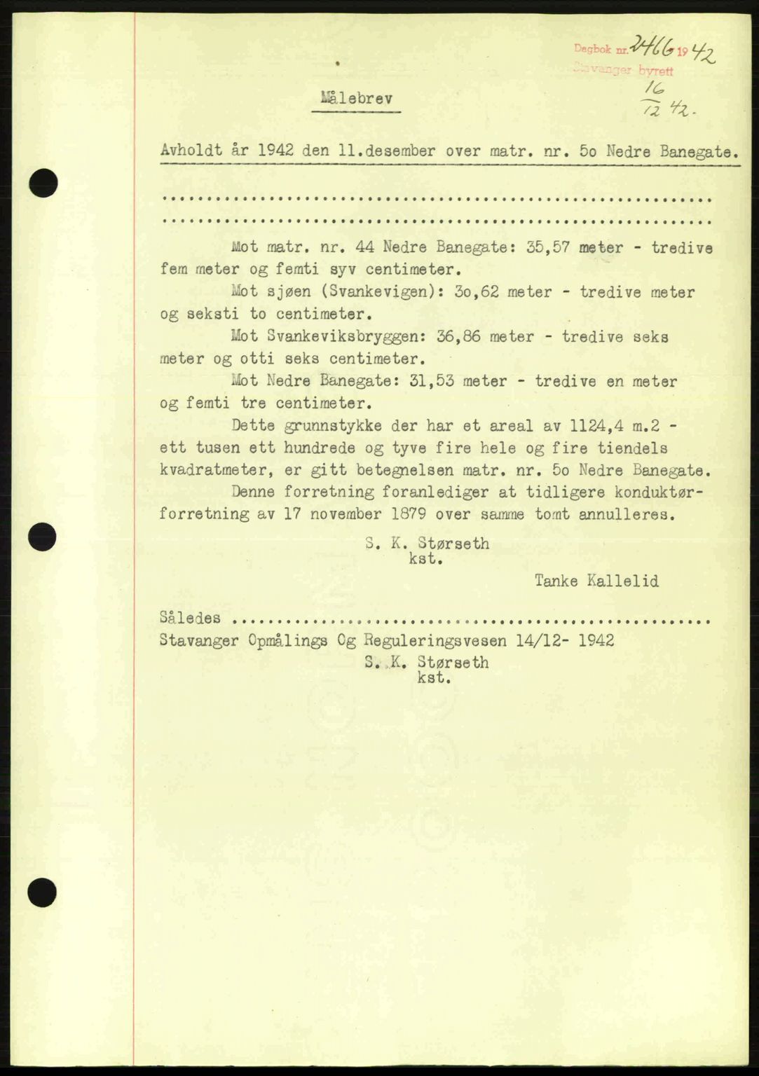 Stavanger byrett, SAST/A-100455/002/G/Gb/L0017: Mortgage book no. A7, 1941-1943, Diary no: : 2466/1942