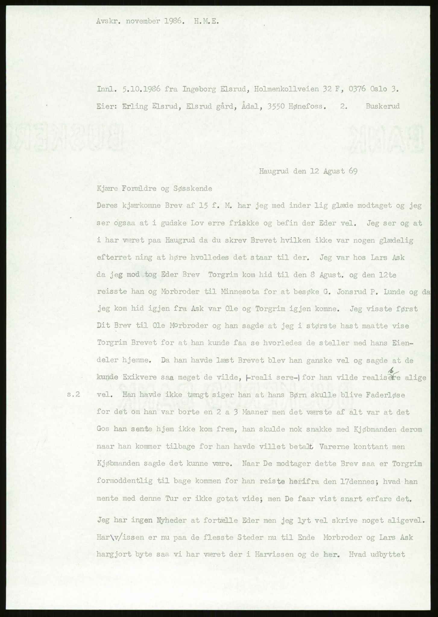 Samlinger til kildeutgivelse, Amerikabrevene, AV/RA-EA-4057/F/L0018: Innlån fra Buskerud: Elsrud, 1838-1914, p. 417