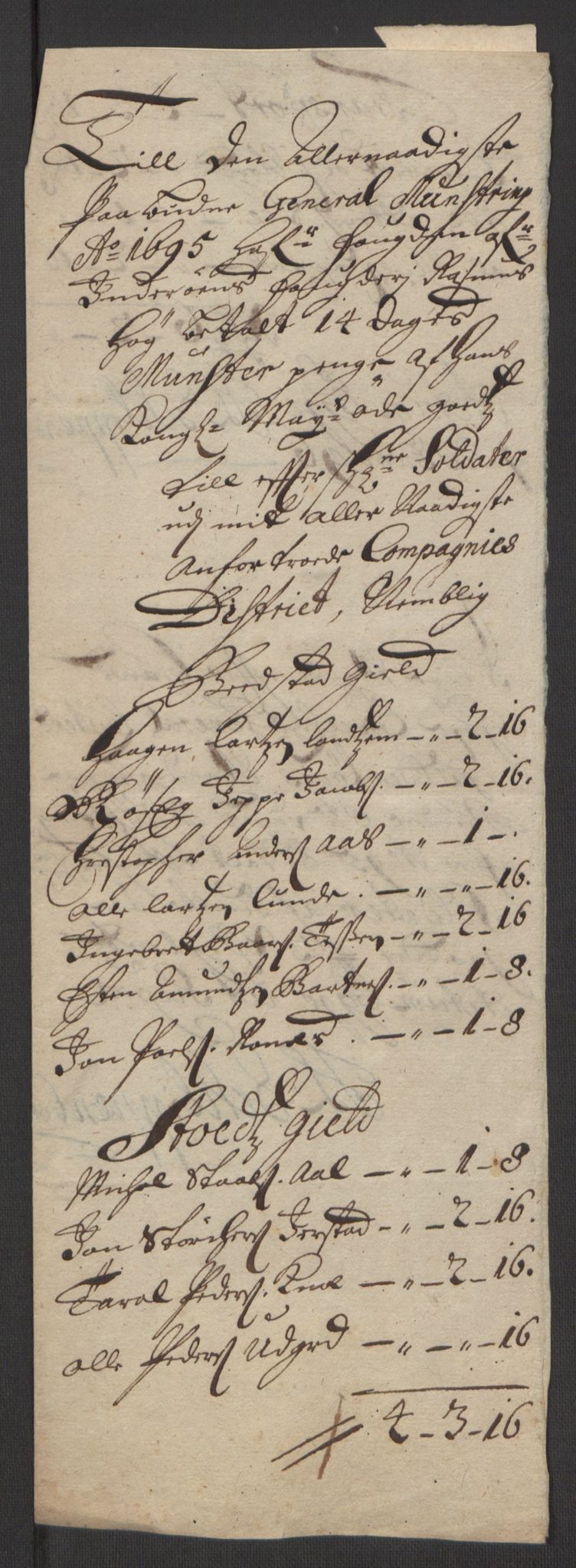 Rentekammeret inntil 1814, Reviderte regnskaper, Fogderegnskap, AV/RA-EA-4092/R63/L4309: Fogderegnskap Inderøy, 1695-1697, p. 104