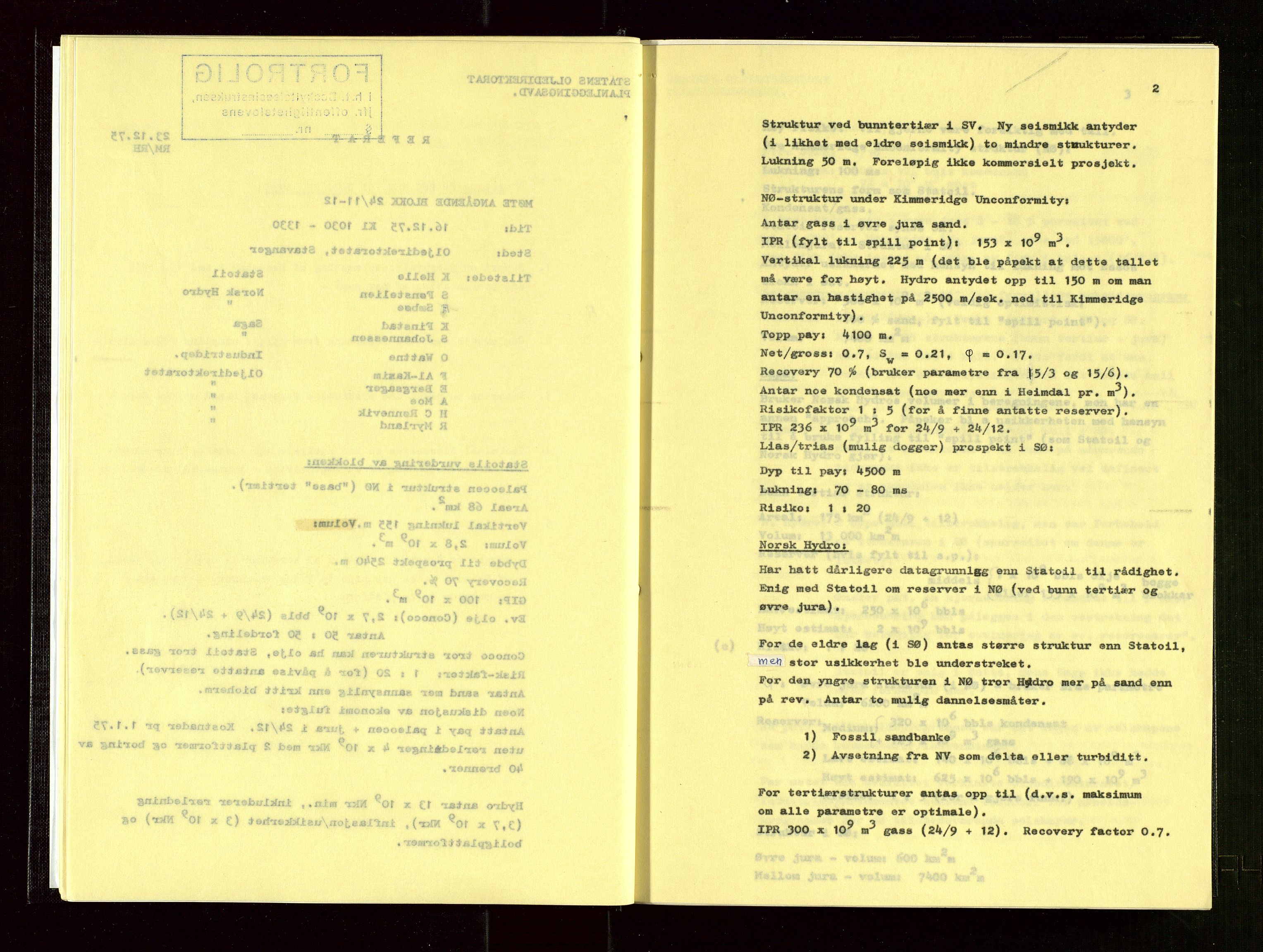 Oljedirektoratet, AV/SAST-A-101366/Aa/L0007: Referatprotokoller, 1975