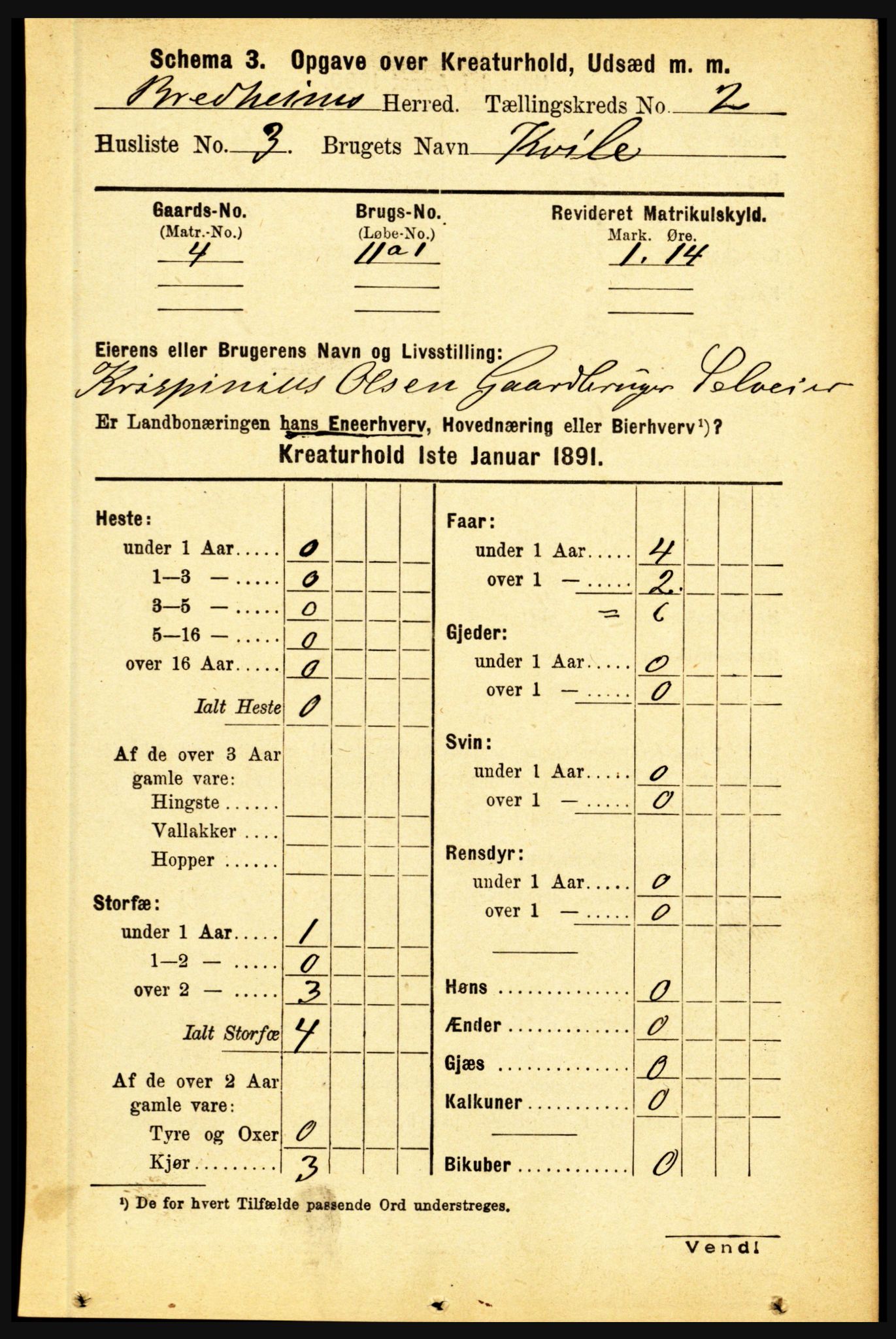 RA, 1891 census for 1446 Breim, 1891, p. 2408