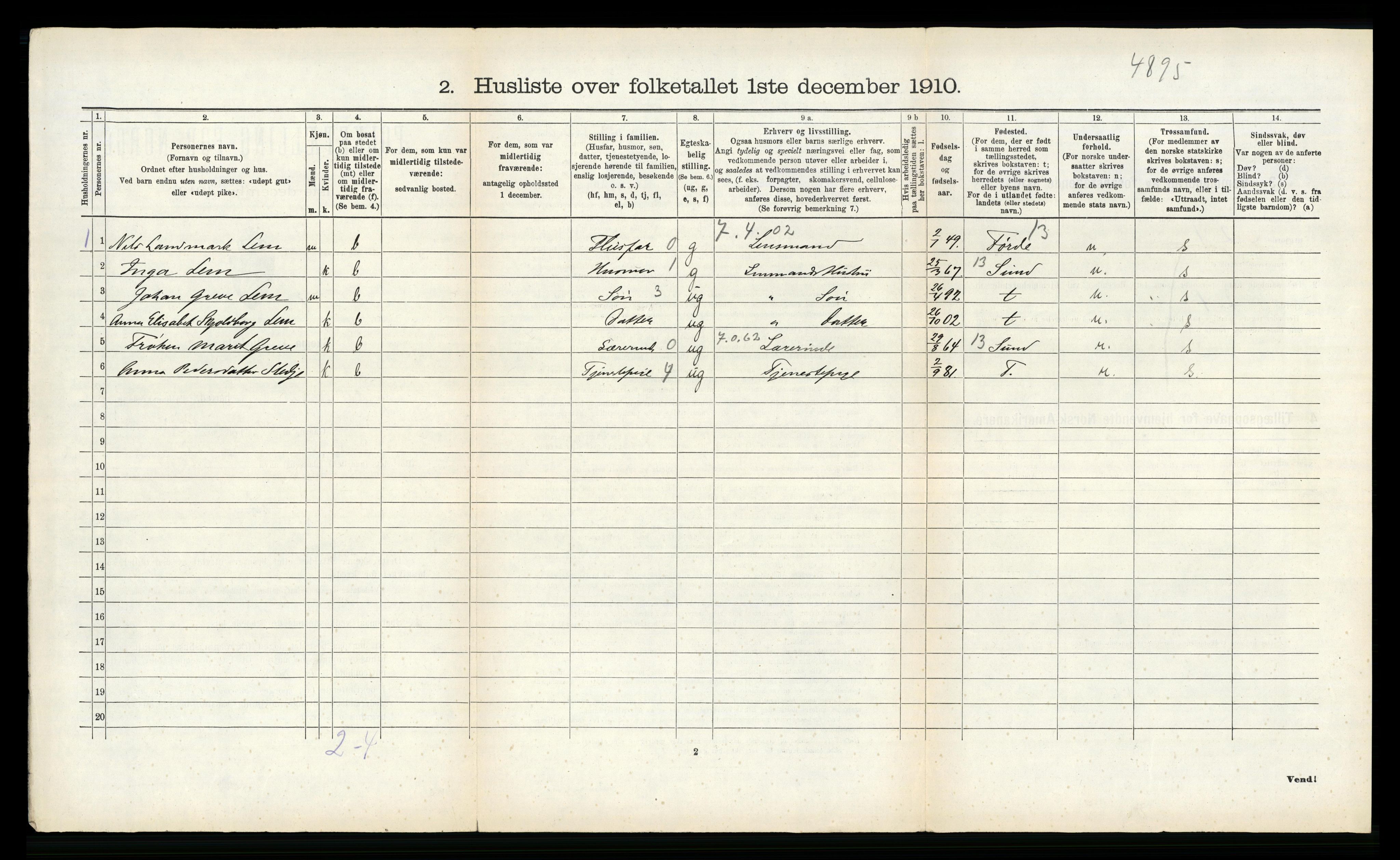 RA, 1910 census for Sogndal, 1910, p. 273