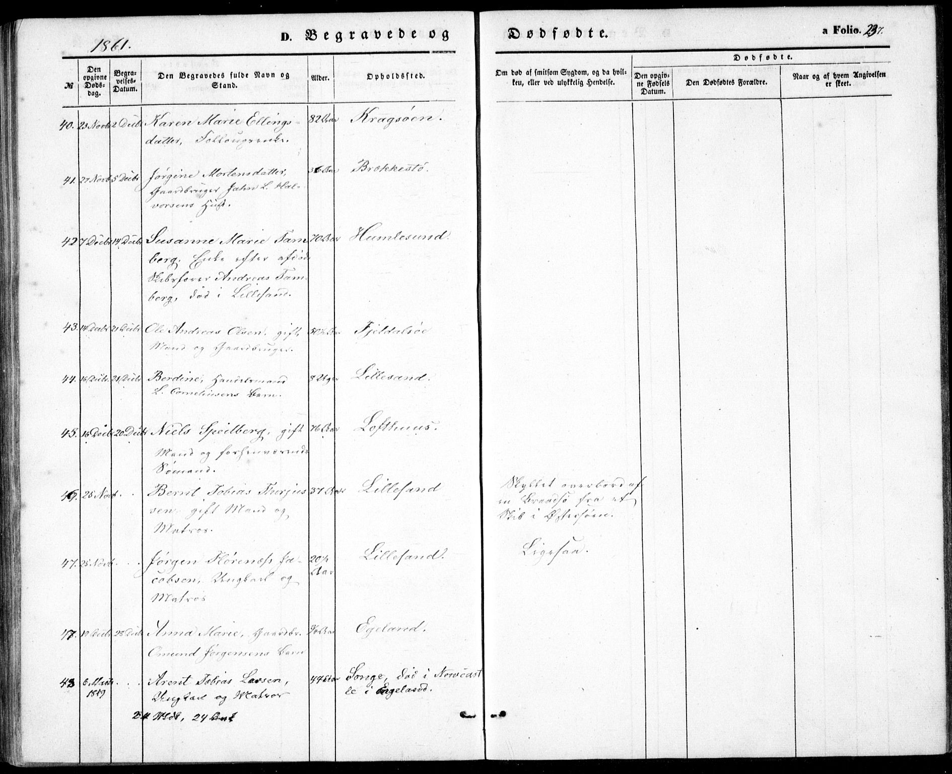 Vestre Moland sokneprestkontor, AV/SAK-1111-0046/F/Fb/Fbb/L0003: Parish register (copy) no. B 3, 1851-1861, p. 237