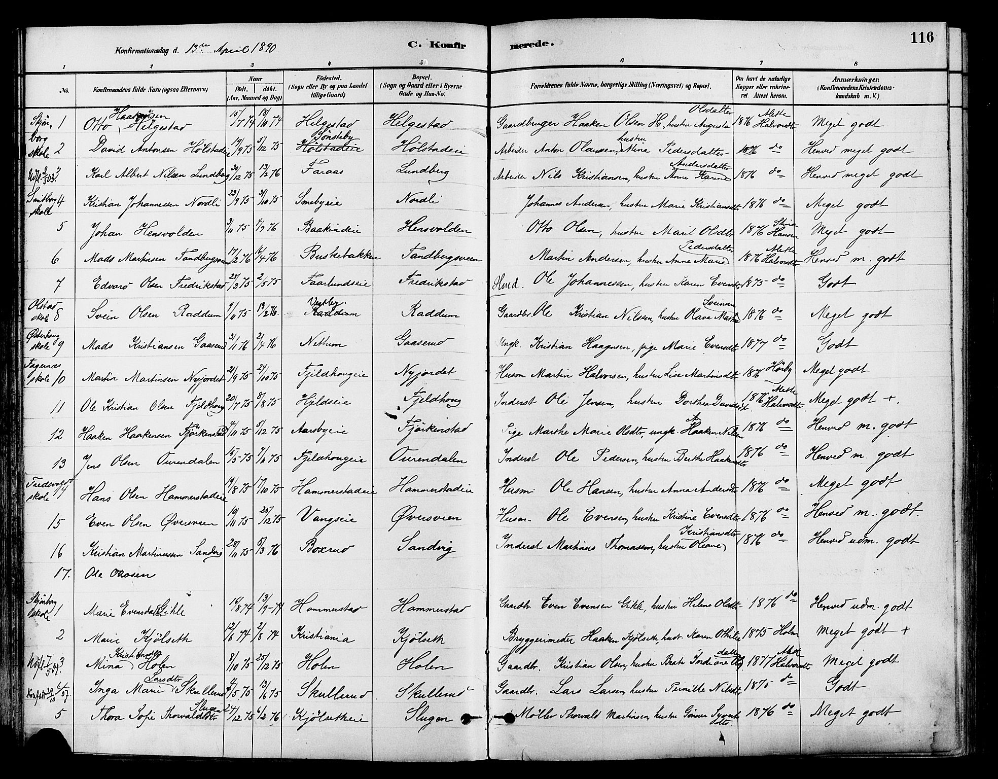 Østre Toten prestekontor, AV/SAH-PREST-104/H/Ha/Haa/L0007: Parish register (official) no. 7, 1881-1896, p. 116