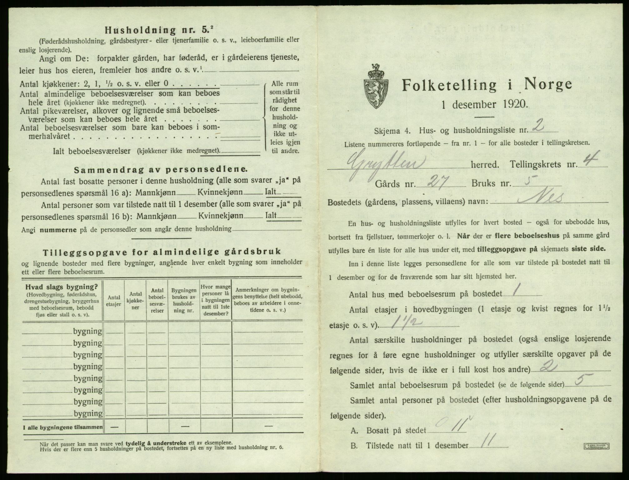 SAT, 1920 census for Grytten, 1920, p. 360