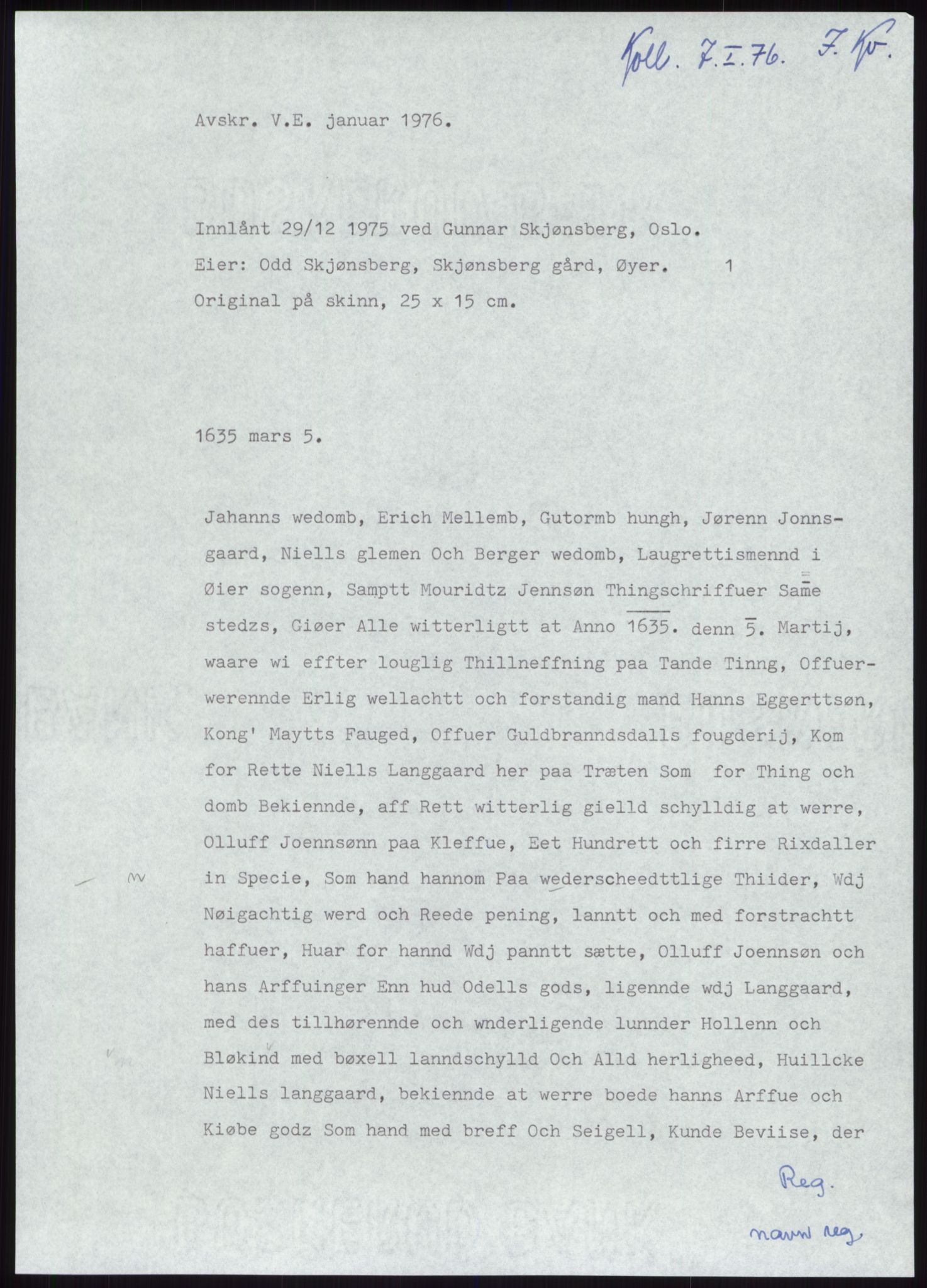 Samlinger til kildeutgivelse, Diplomavskriftsamlingen, AV/RA-EA-4053/H/Ha, p. 3588