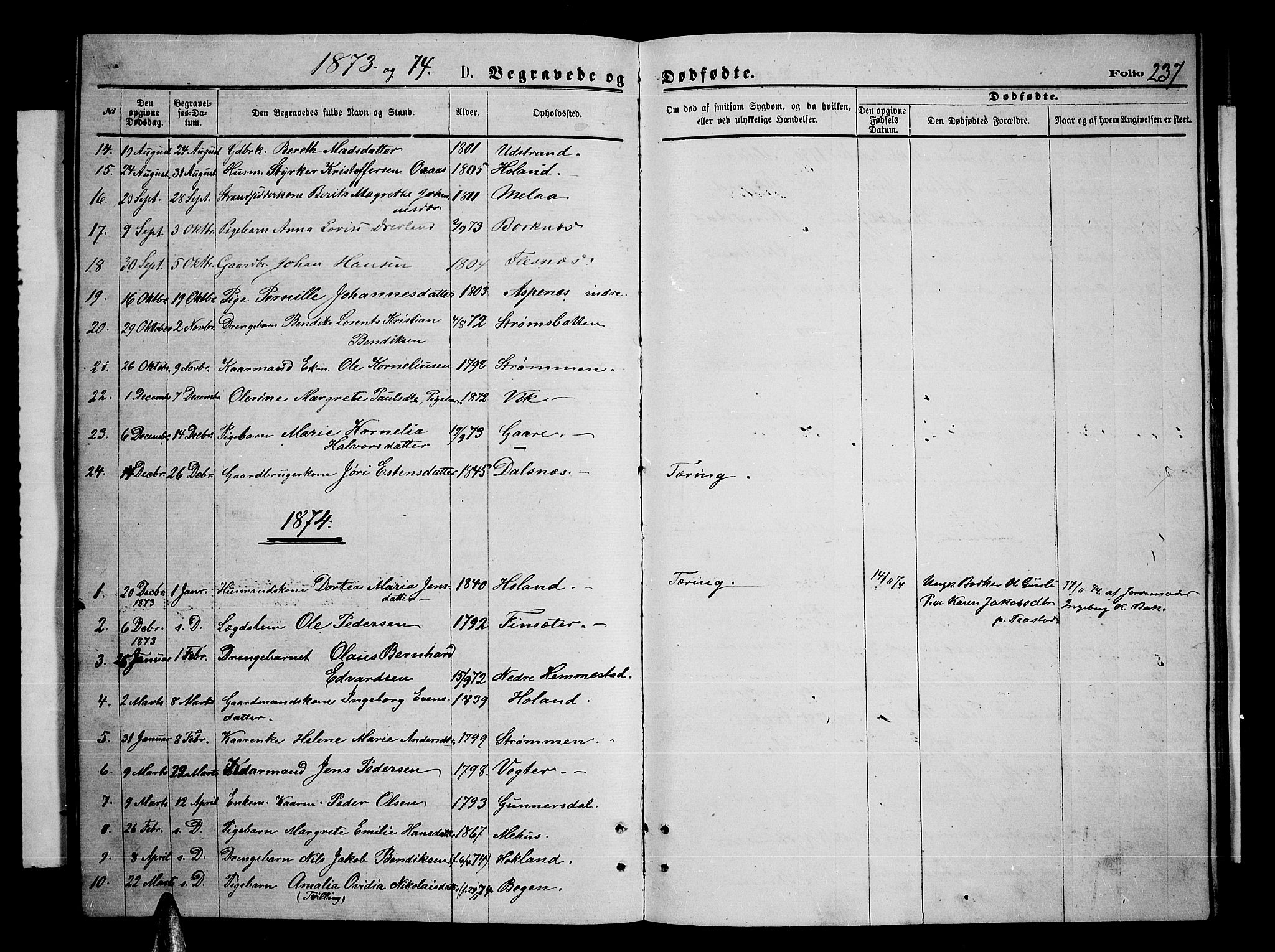Kvæfjord sokneprestkontor, SATØ/S-1323/G/Ga/Gab/L0004klokker: Parish register (copy) no. 4, 1870-1886, p. 237