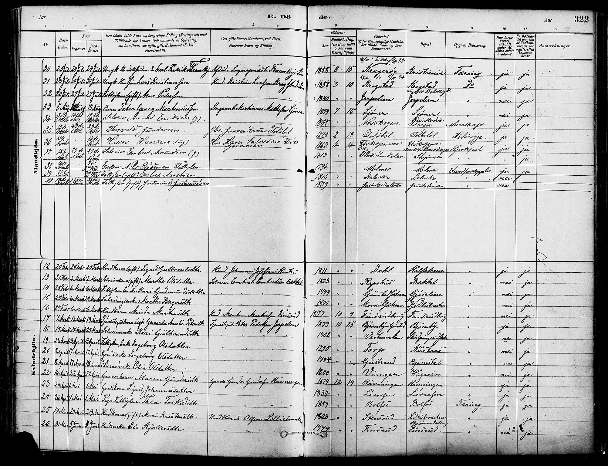 Eidskog prestekontor, AV/SAH-PREST-026/H/Ha/Haa/L0003: Parish register (official) no. 3, 1879-1892, p. 322