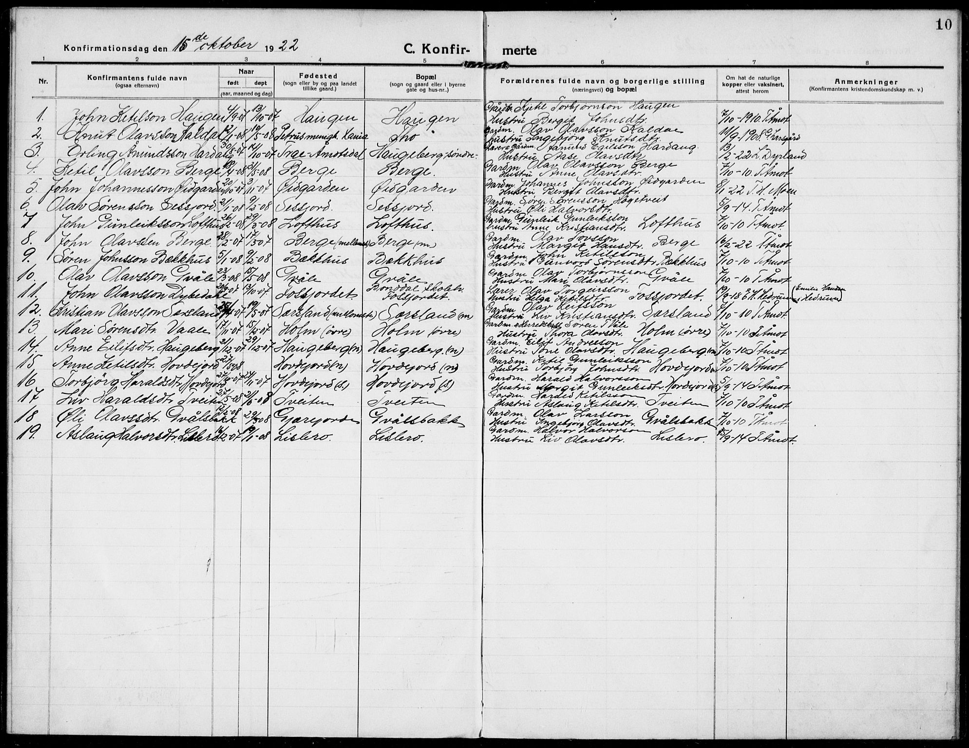 Hjartdal kirkebøker, SAKO/A-270/F/Fa/L0011: Parish register (official) no. I 11, 1916-1929, p. 10