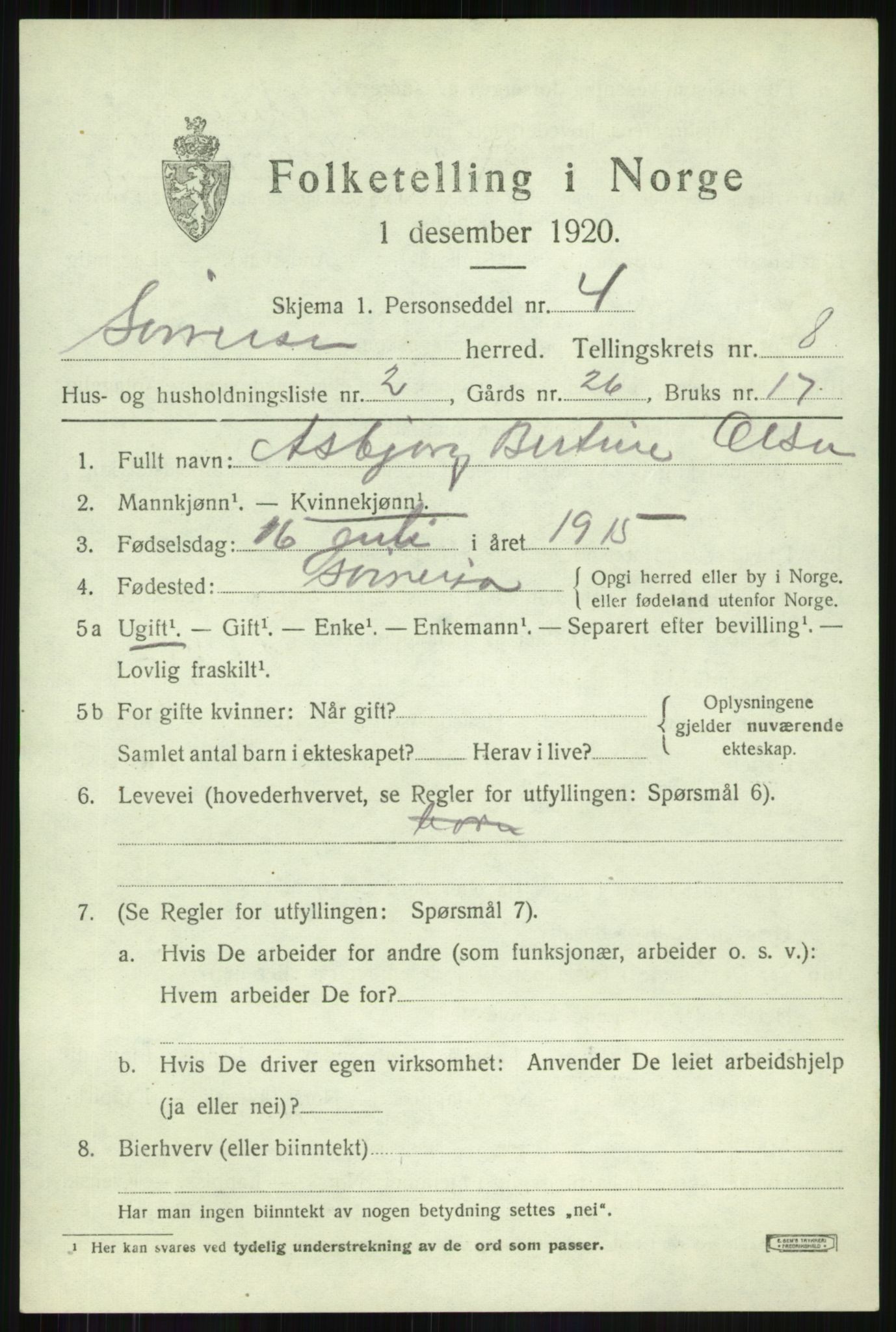 SATØ, 1920 census for Sørreisa, 1920, p. 3686