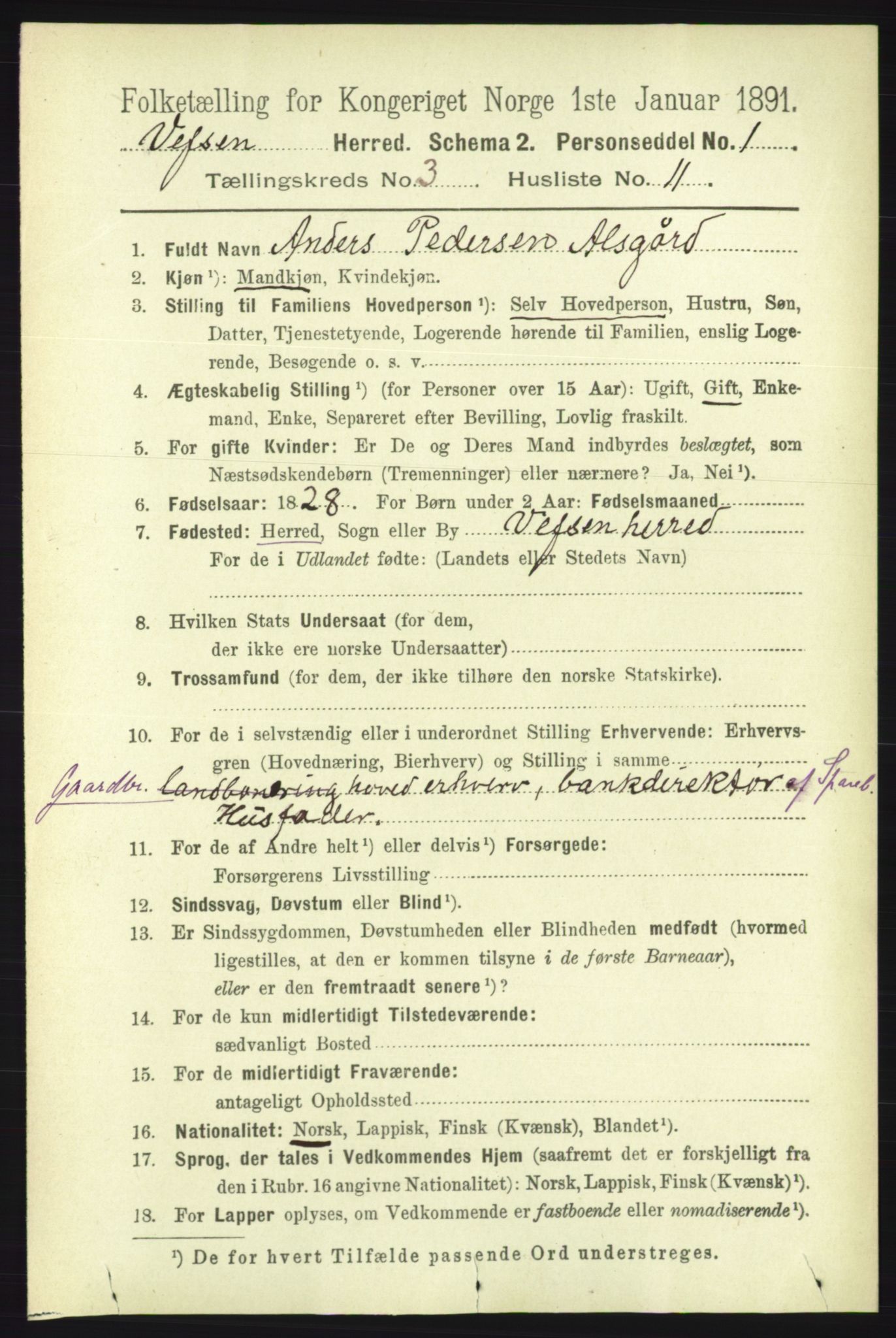 RA, 1891 census for 1824 Vefsn, 1891, p. 1343