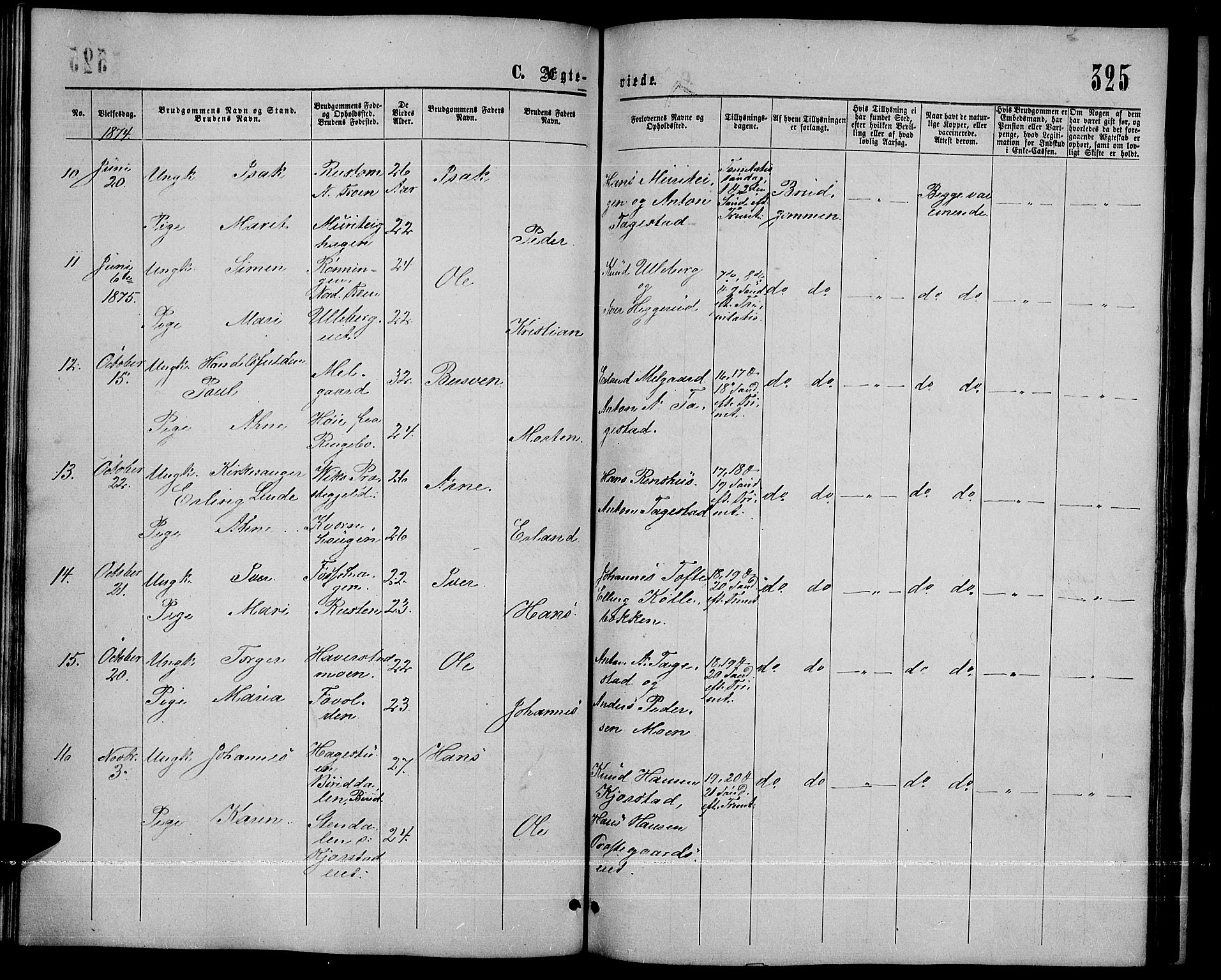 Sør-Fron prestekontor, SAH/PREST-010/H/Ha/Hab/L0002: Parish register (copy) no. 2, 1864-1883, p. 325