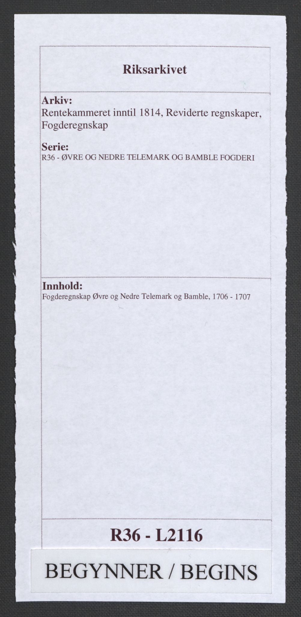 Rentekammeret inntil 1814, Reviderte regnskaper, Fogderegnskap, RA/EA-4092/R36/L2116: Fogderegnskap Øvre og Nedre Telemark og Bamble, 1706-1707, p. 1