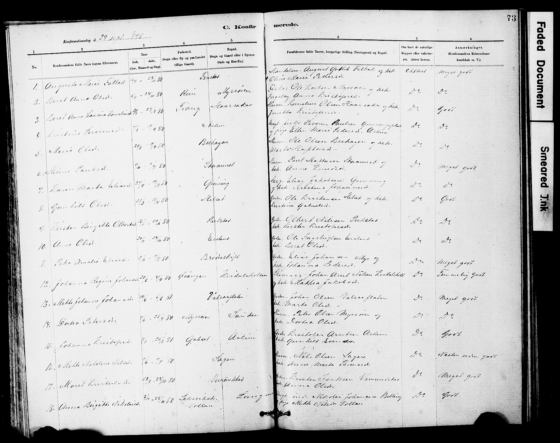 Ministerialprotokoller, klokkerbøker og fødselsregistre - Sør-Trøndelag, SAT/A-1456/646/L0628: Parish register (copy) no. 646C01, 1880-1903, p. 73