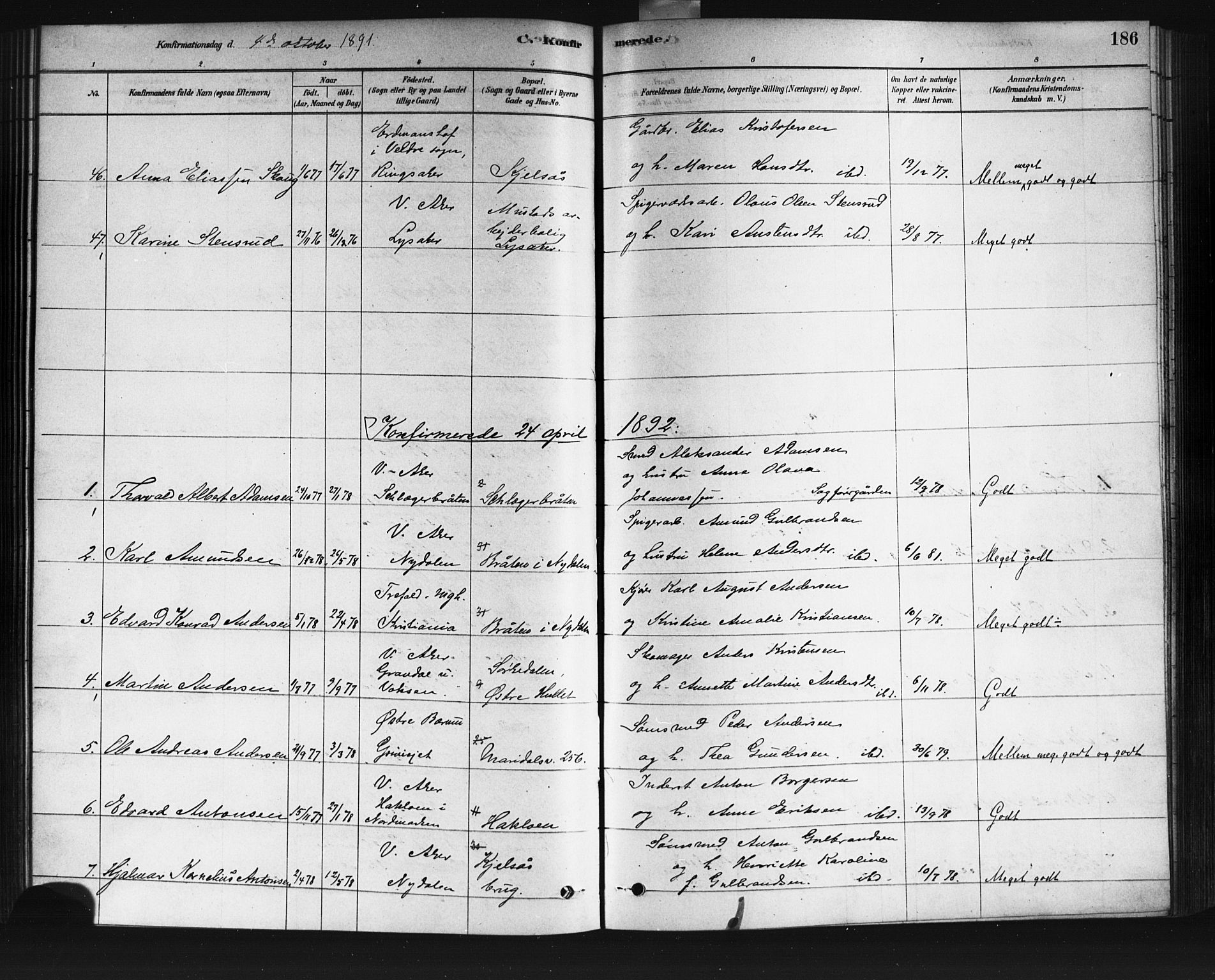Vestre Aker prestekontor Kirkebøker, SAO/A-10025/F/Fa/L0008: Parish register (official) no. 8, 1878-1903, p. 186