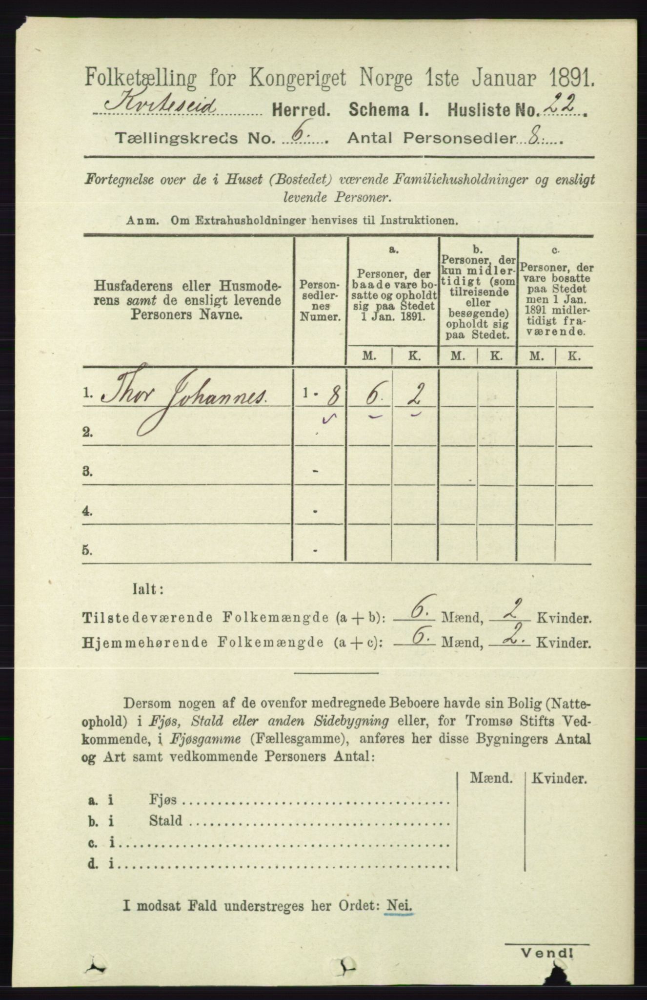 RA, 1891 census for 0829 Kviteseid, 1891, p. 1161