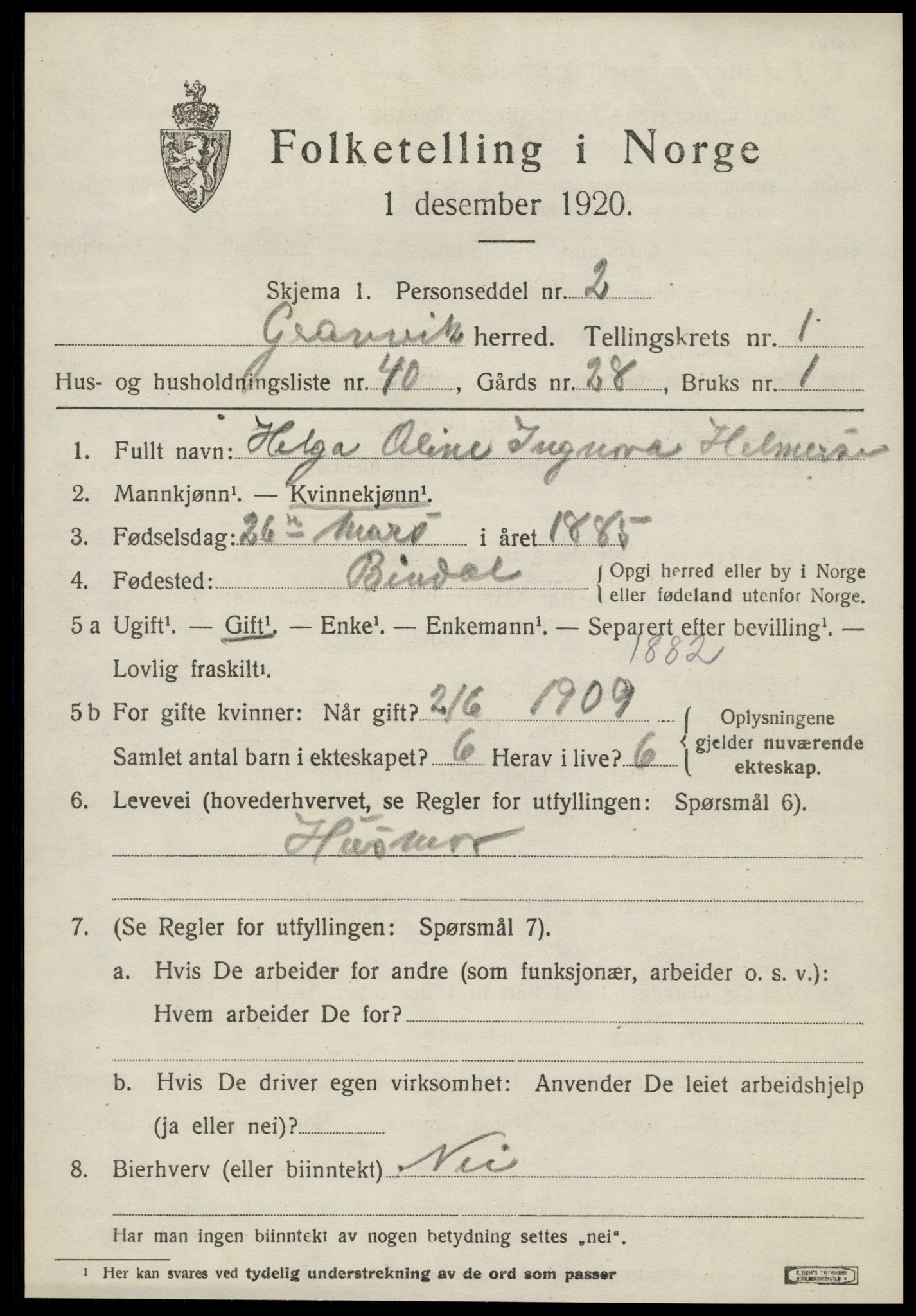 SAT, 1920 census for Gravvik, 1920, p. 736