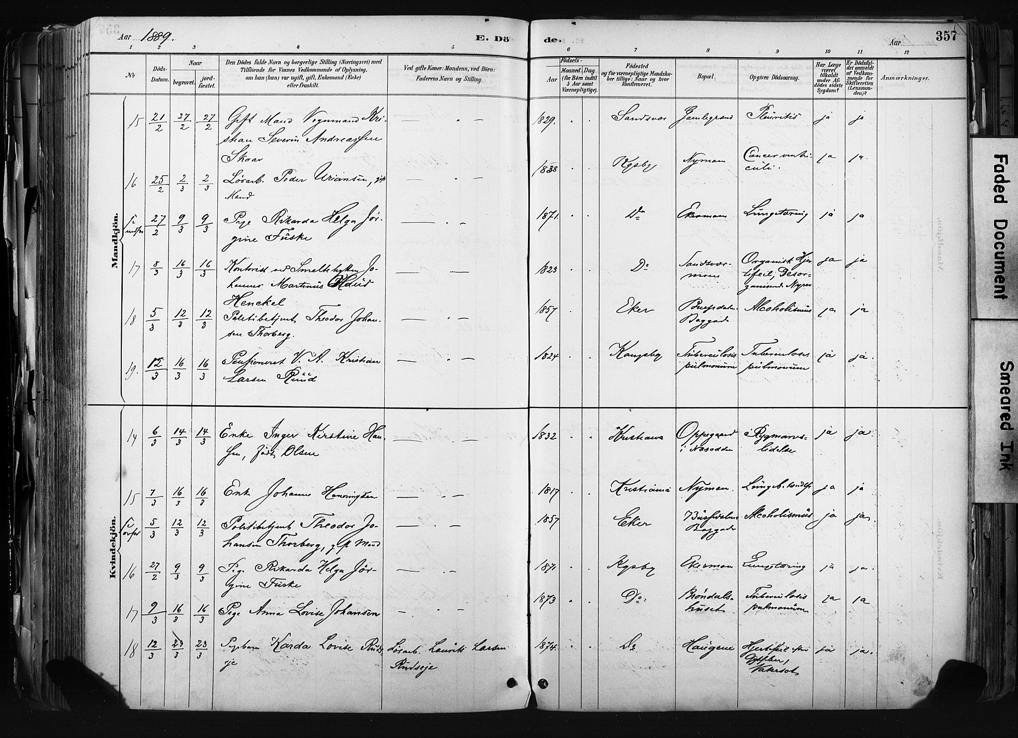 Kongsberg kirkebøker, AV/SAKO-A-22/F/Fb/L0002: Parish register (official) no. II 2, 1886-1896, p. 357