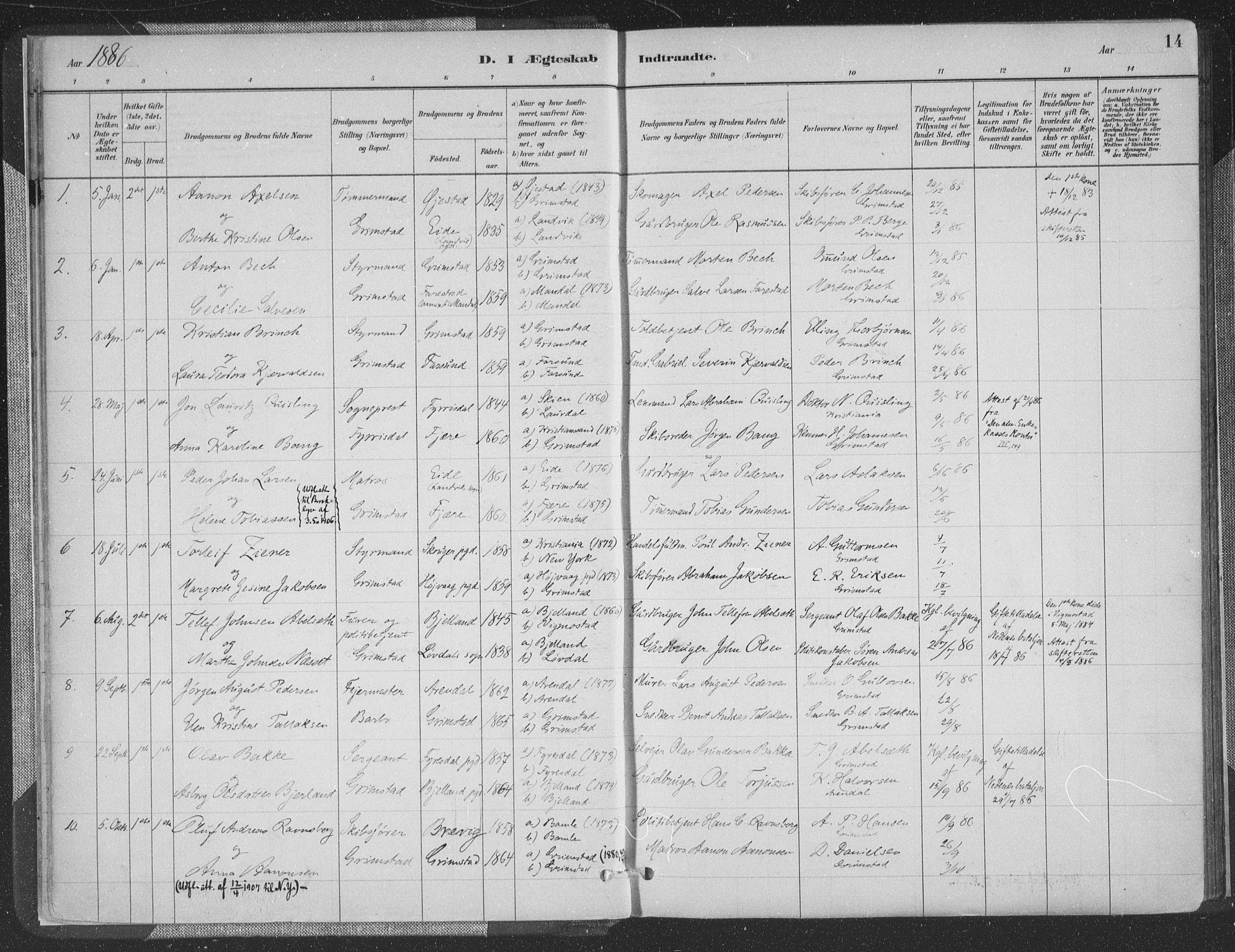 Grimstad sokneprestkontor, AV/SAK-1111-0017/F/Fa/L0004: Parish register (official) no. A 3, 1882-1910, p. 14